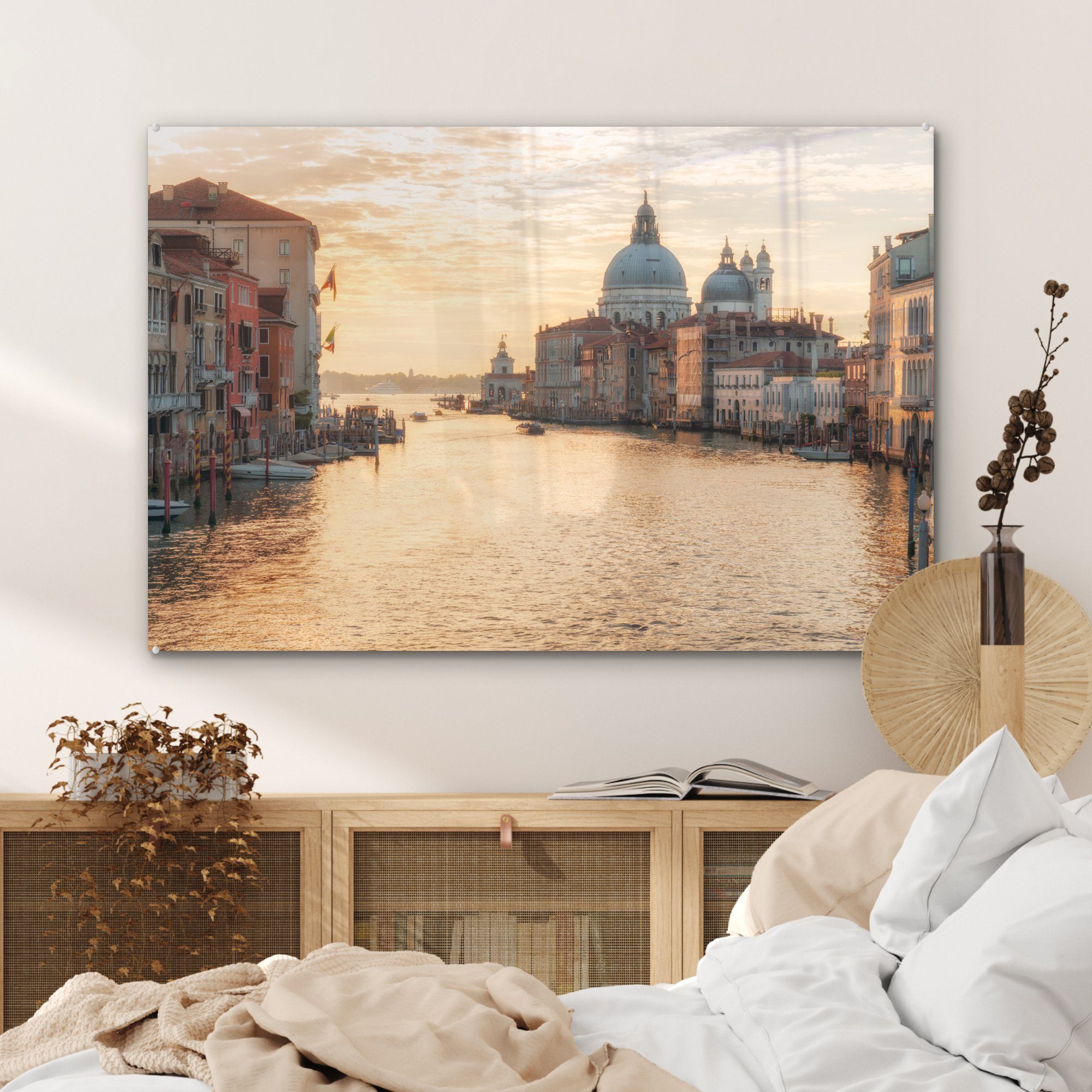 MuchoWow Acrylglasbild Gondeln in (1 Wohnzimmer Venedig im Schlafzimmer & Morgenlicht, St), Acrylglasbilder