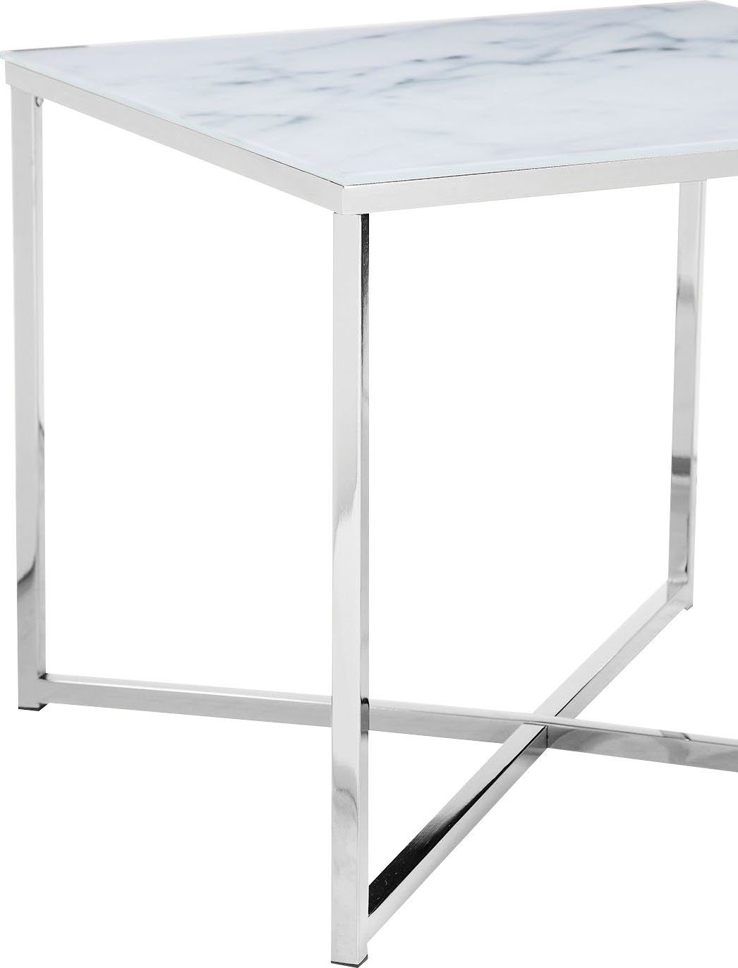| Chromfarben Weiß/Chromfarben Beistelltisch, Marmoroptik in Tischplatte SalesFever Weiß |