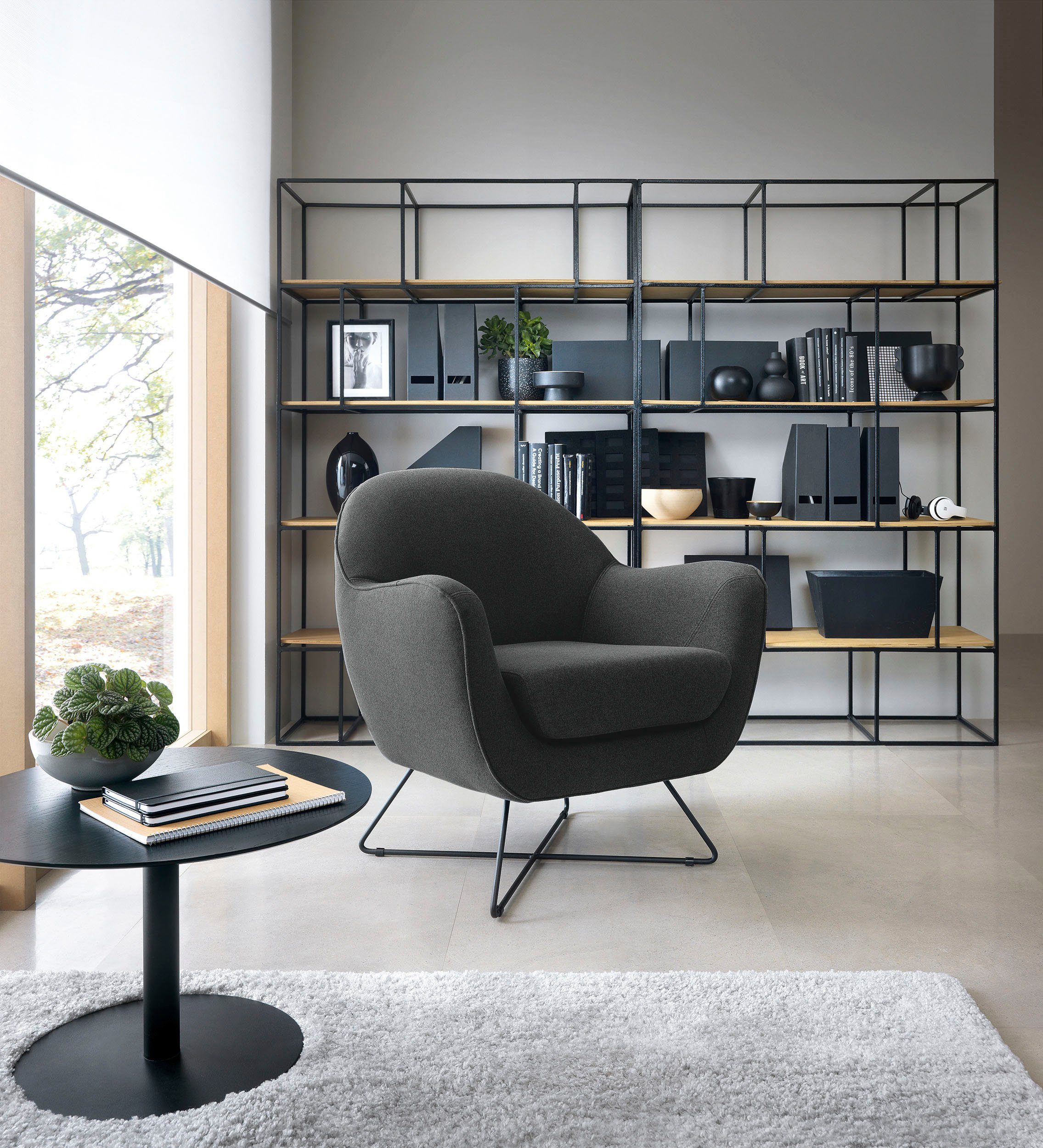 TRENDMANUFAKTUR Sessel Evora, Loungesessel, Designsessel, in zeitlosem Stil mit modernem Metallgestell