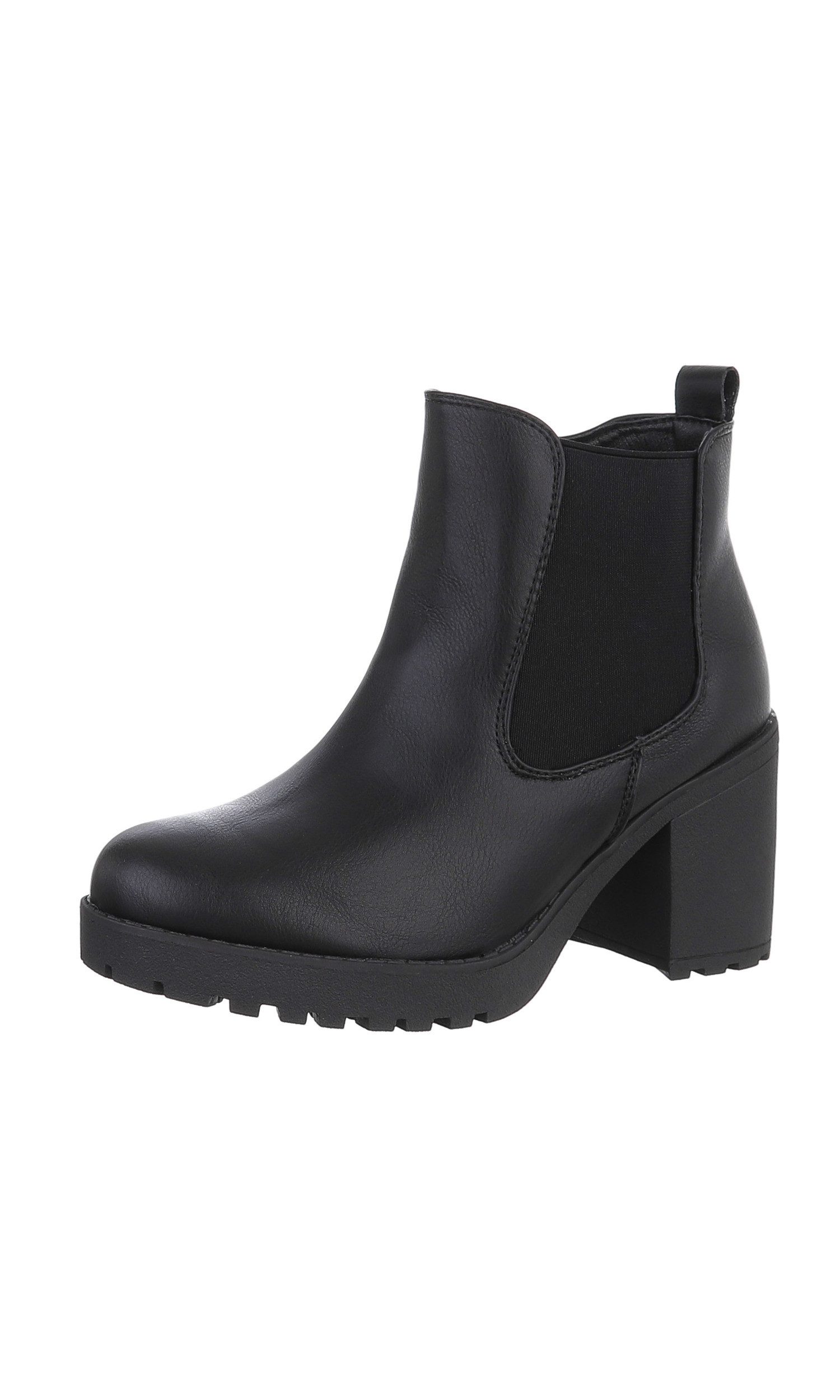 Ital-Design Damen Chelsea Freizeit High-Heel-Stiefelette (84206475) Blockabsatz Chelsea Boots in Schwarz