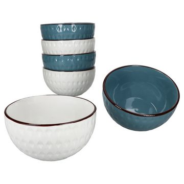 MamboCat Müslischale 6x Rome blau & weiß Müslischalen 550ml Salat Bowl Dessert-Schüssel, Steingut