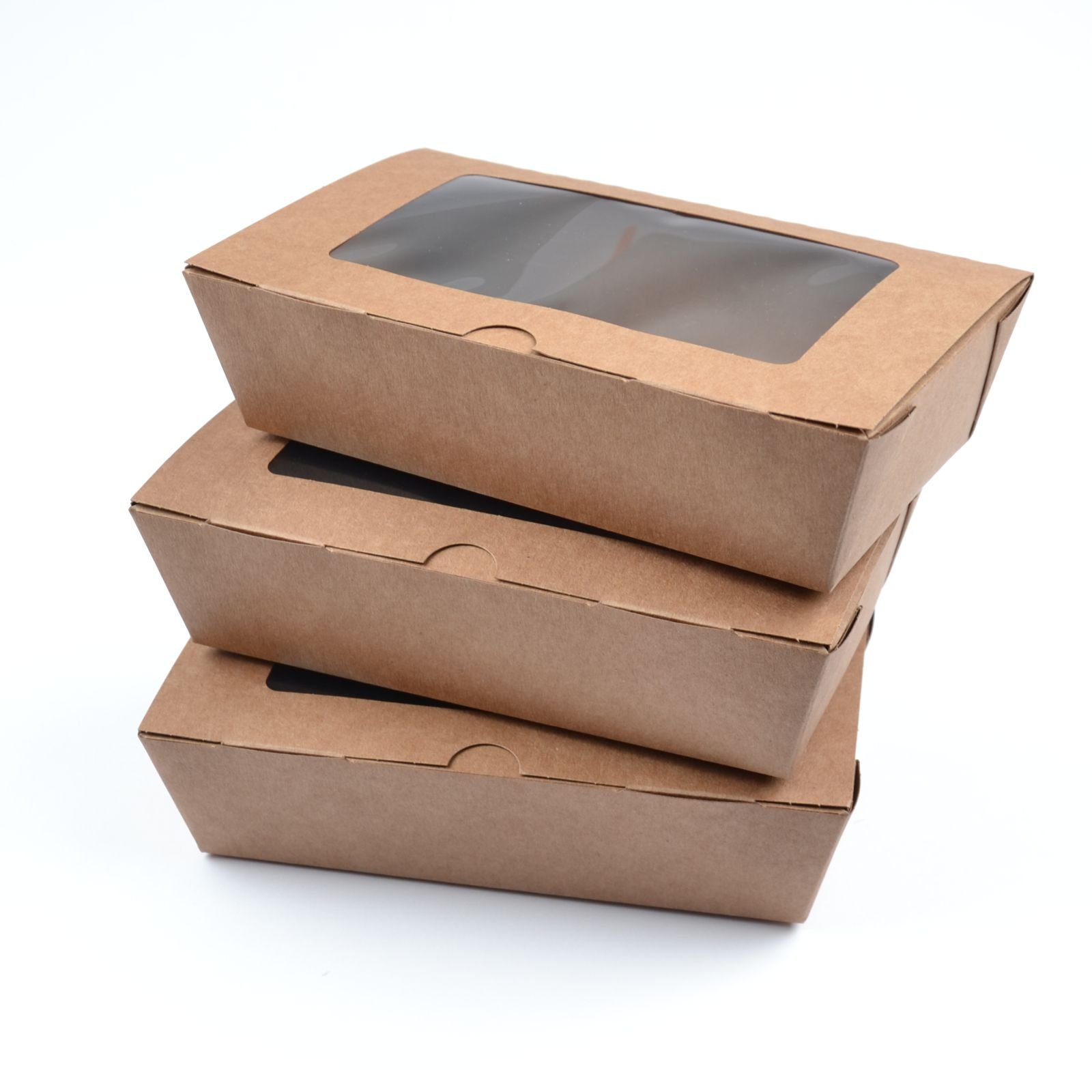 Einwegschale 50 Stück Fast Food Boxen mit Fenster (Größe M), (180×100×50 mm), kraft, mit Sichtfenster Food Box Foodcase Snackbox | Einwegschüsseln