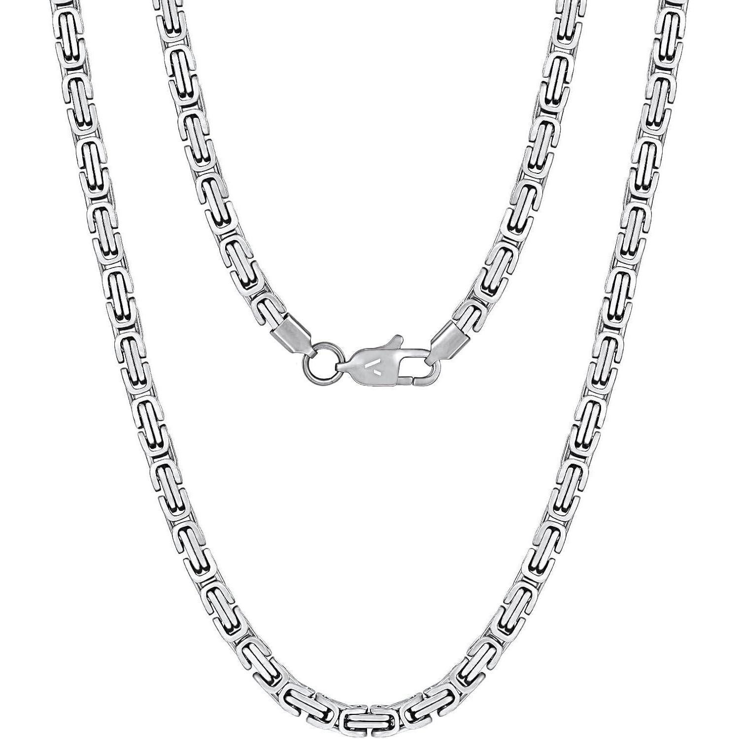 LuxusKollektion Königskette Kette Herren Byzantinisch Edelstahl 18K Silbrig-4mm 55.0 Zentimeter