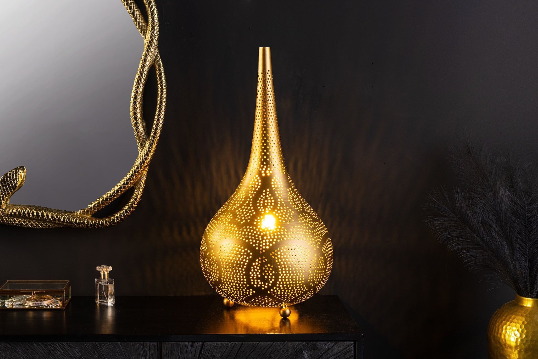 Licht-Erlebnisse Nachttischlampe TODI, ohne Leuchtmittel, Eisen 52 cm in Gold E27 Orientalisch dekorativ