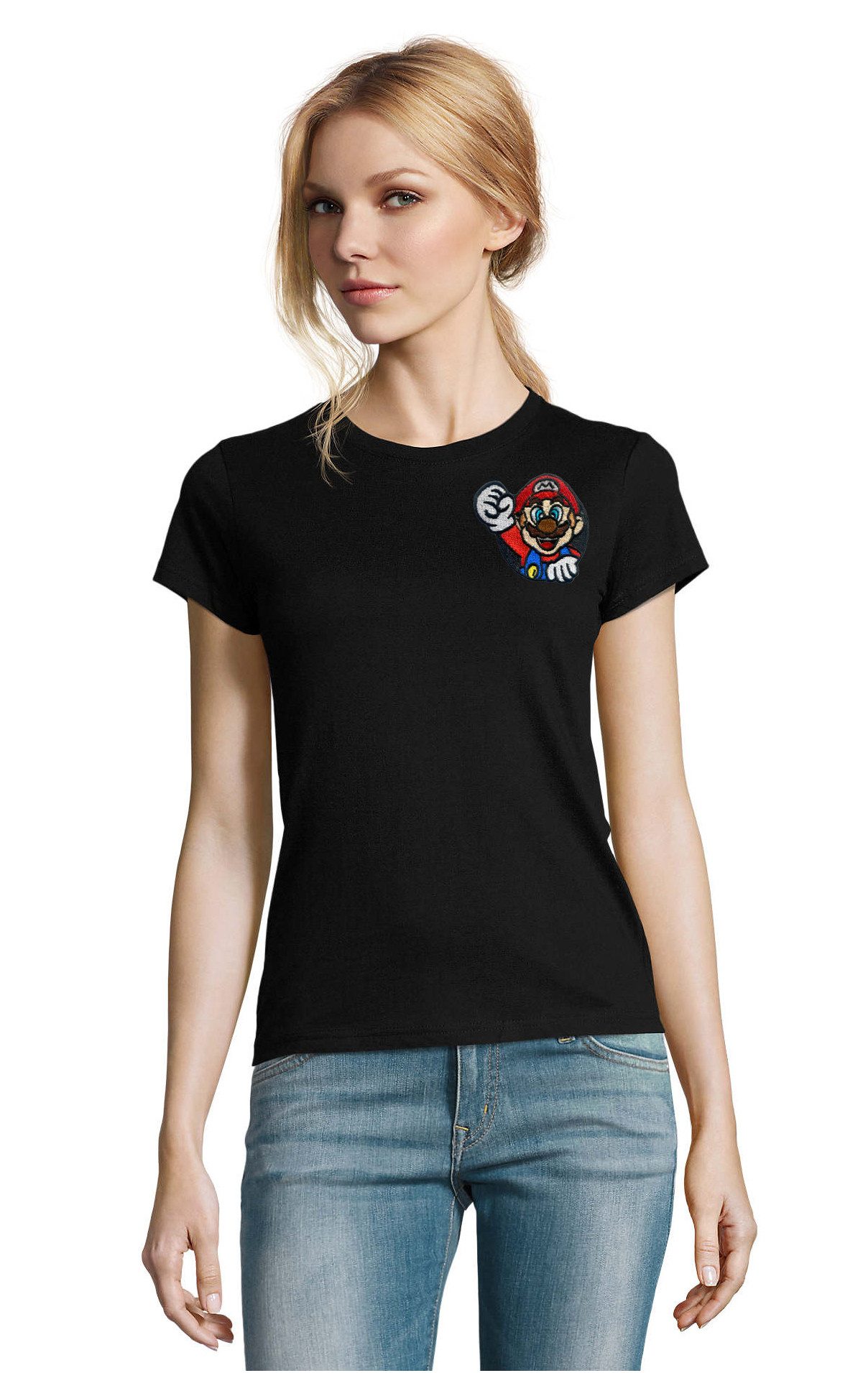 Blondie & Brownie T-Shirt Mario Luigi Super Wario Yoshi Peach Patch Damen T-Shirt Super Mario Bros Retro Patch Damen Shirt