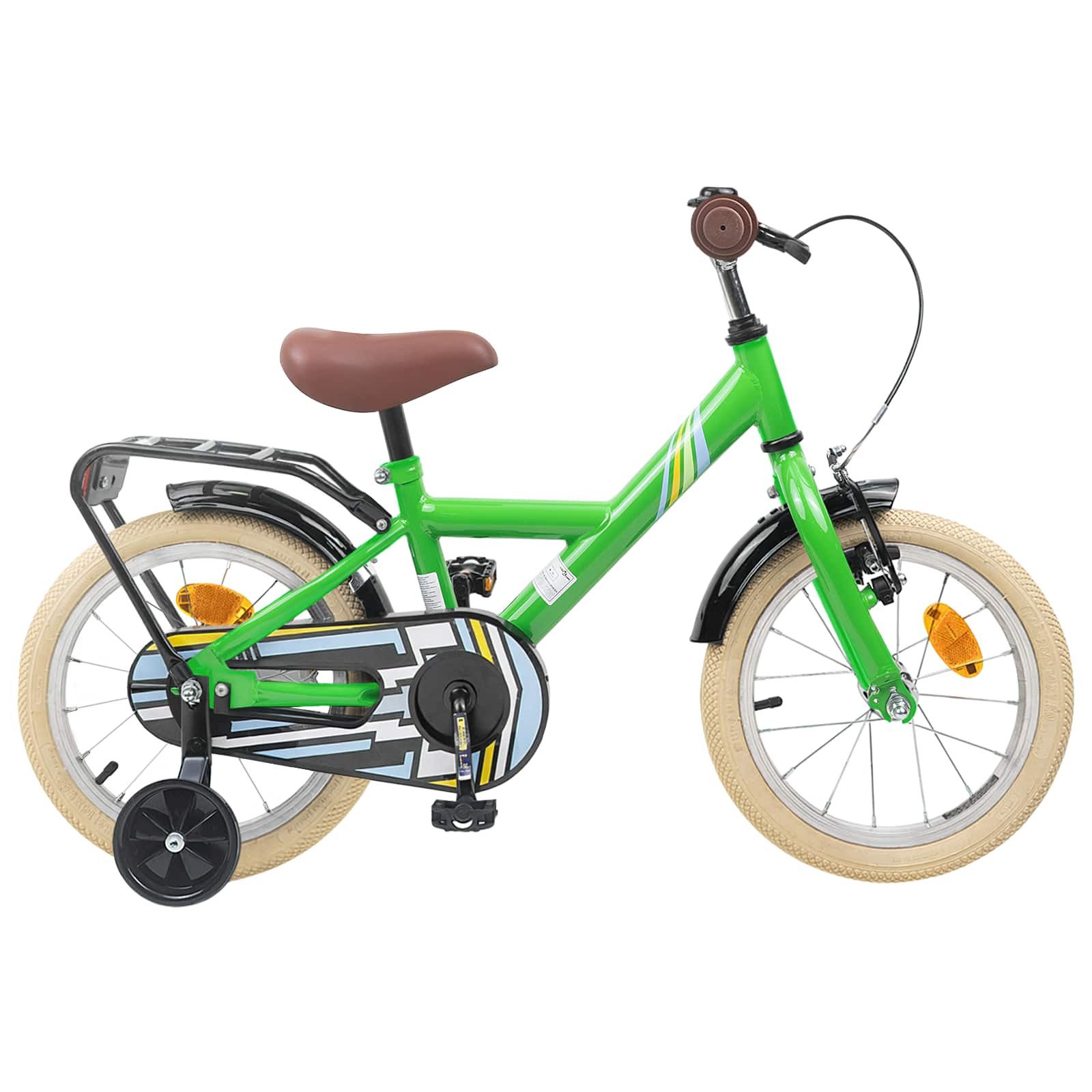 vidaXL Kinderfahrrad 104 x 51 x 73 cm Kinderfahrrad 14 Zoll für 3-5 Jahre alt Grün Stützräd