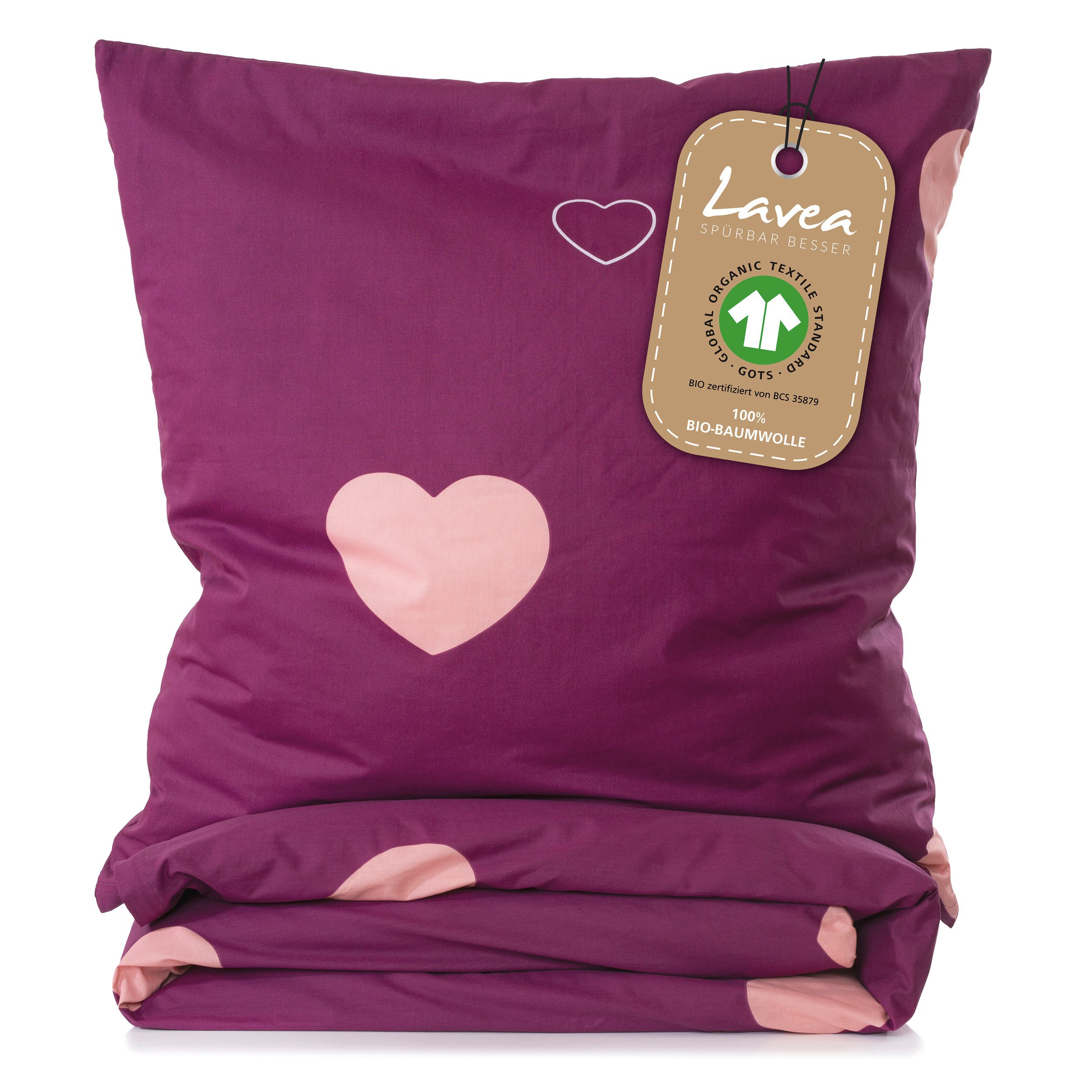 Lavea Kinderbettwäsche Bettwäsche Kinder Herzen Set, 100% Baumwolle, 2 teilig, weiche Bezüge für Bettdecke und Kopfkissen