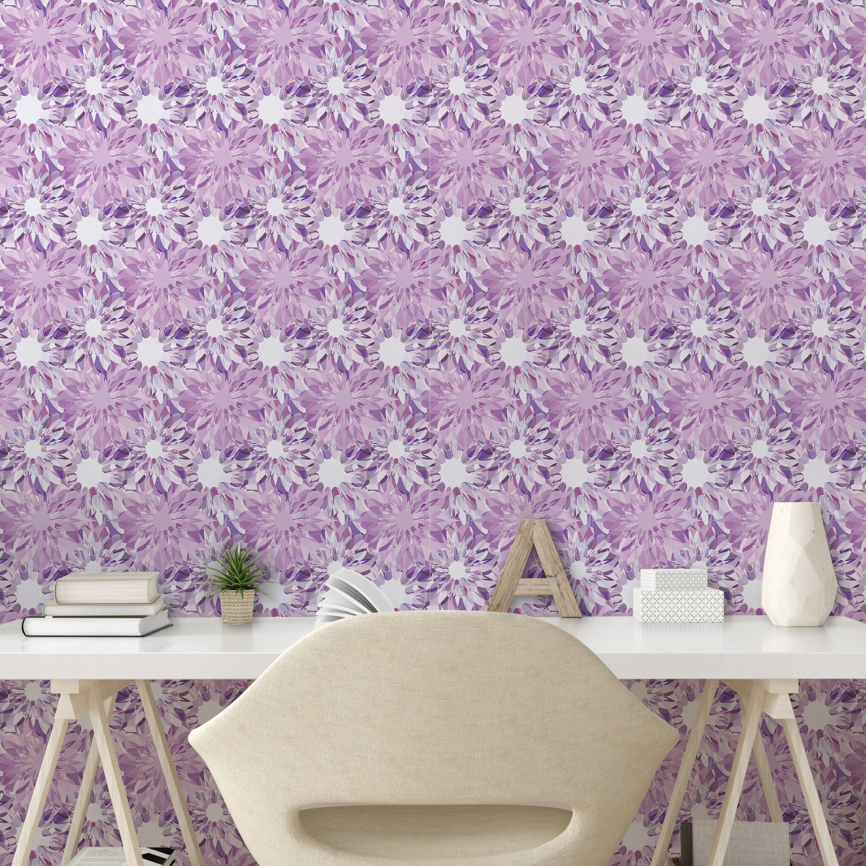 Floral Wohnzimmer Vinyltapete Küchenakzent, Digitales Retro Abakuhaus selbstklebendes Design