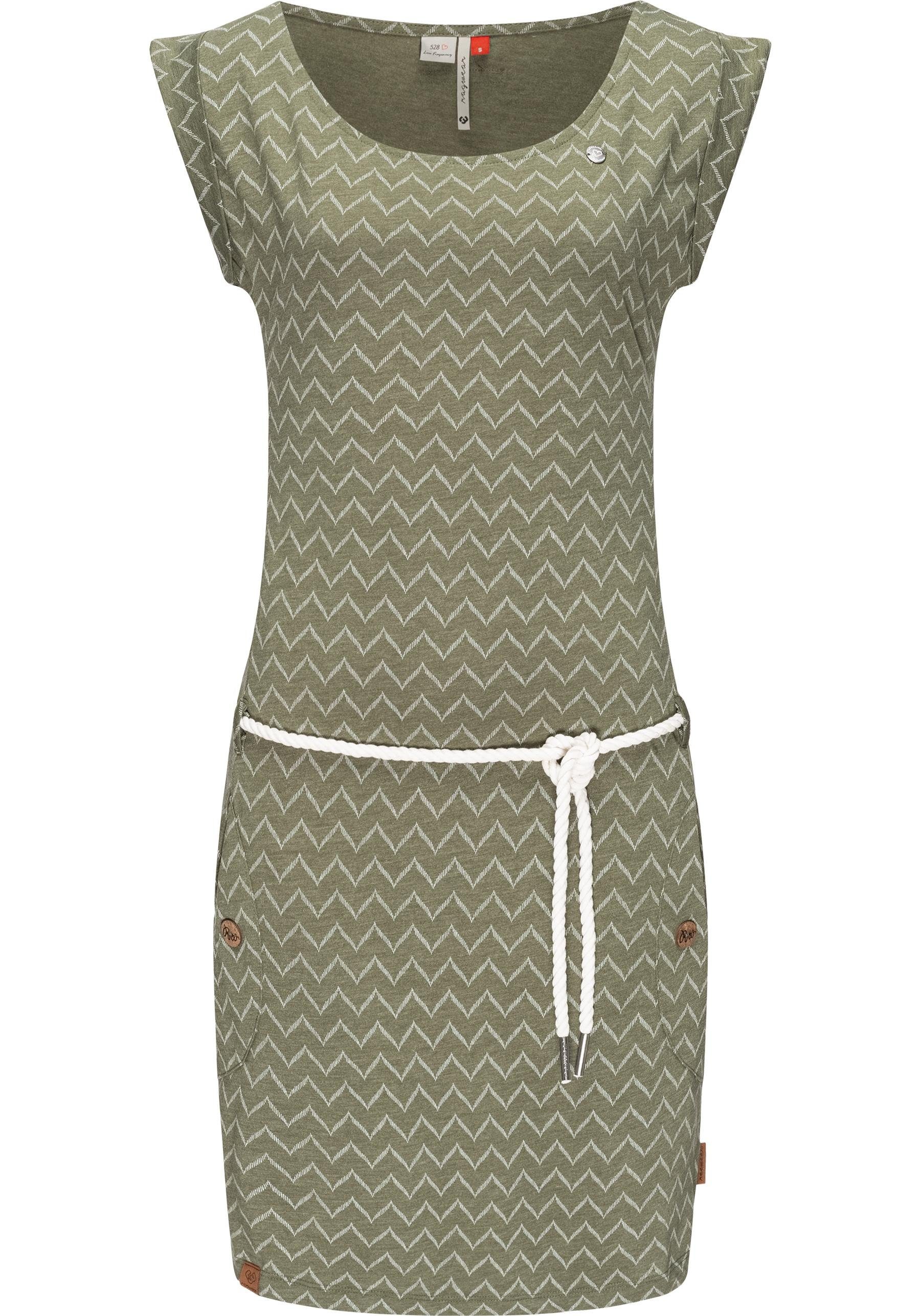 Ragwear Jerseykleid Tag Zig Zag stylisches Shirtkleid mit coolem Print u. Bindekordel