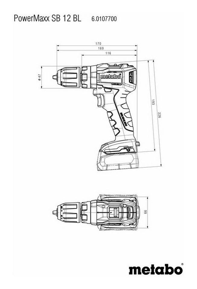 Akku-Schlagbohrschrauber mit PowerMaxx Akku SB BL, V, Koffereinlage MetaLoc Ohne 12 metabo 12