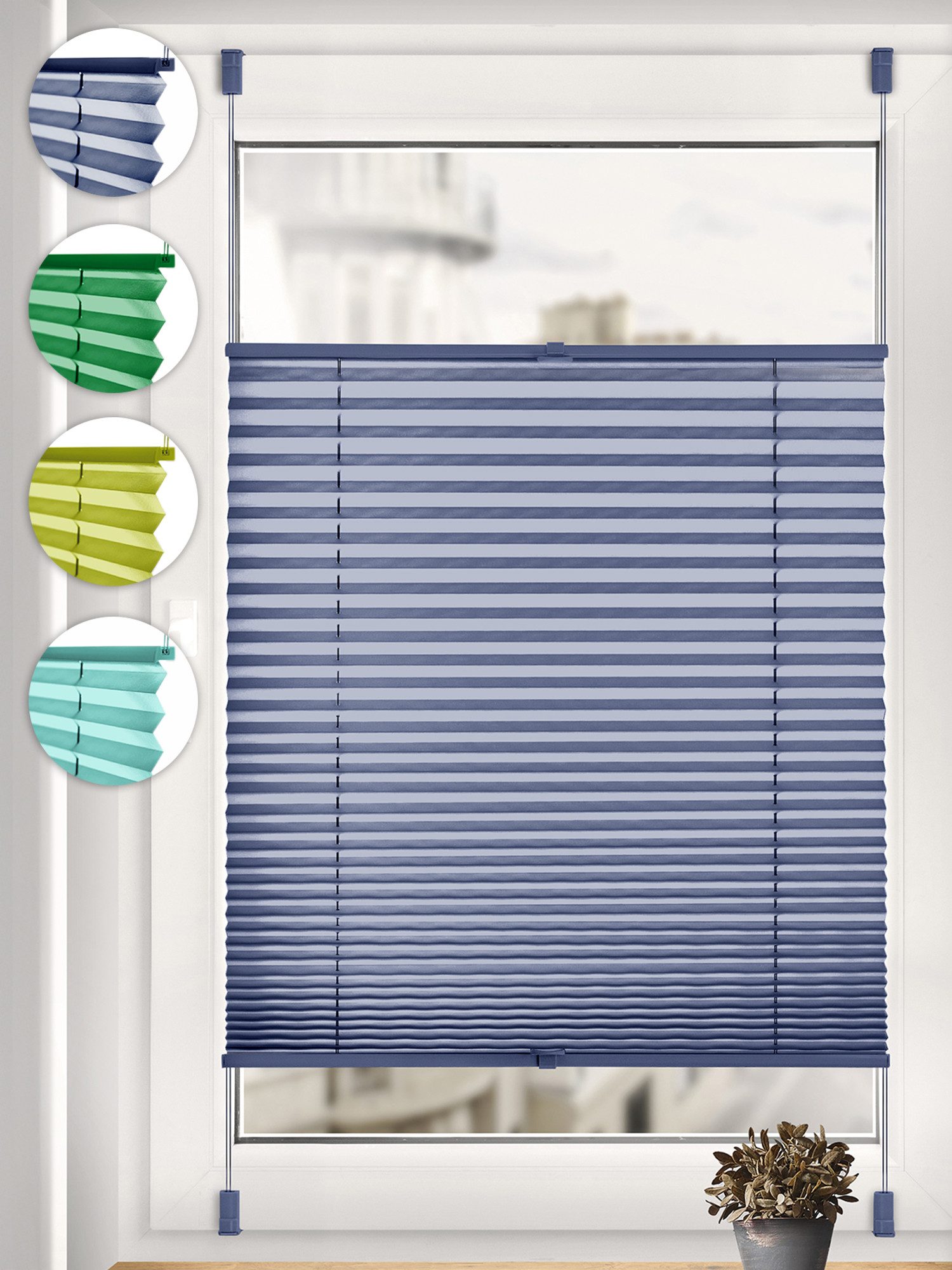 Sonello Plissee ohne Bohren Rollo Klemmfix für Fenster & Tür Lichtschutz, blickdicht, ohne Bohren, verspannt, Klemmfix, 30cm x 100cm Blau Faltrollo, Easyfix, Sonnenschutzrollo, Jalousie