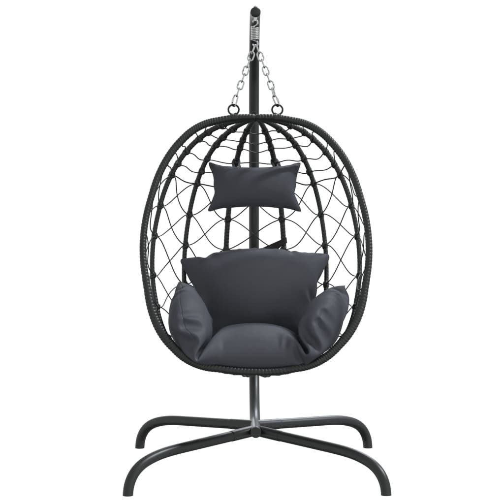 furnicato Hängestuhl Hängesessel Schwarz 106 x 103 x 195 cm mit Kissen Anthrazit (1 St), Wetterfester Ei-Sessel mit stabilem Gestell und weichem Kopfkissen