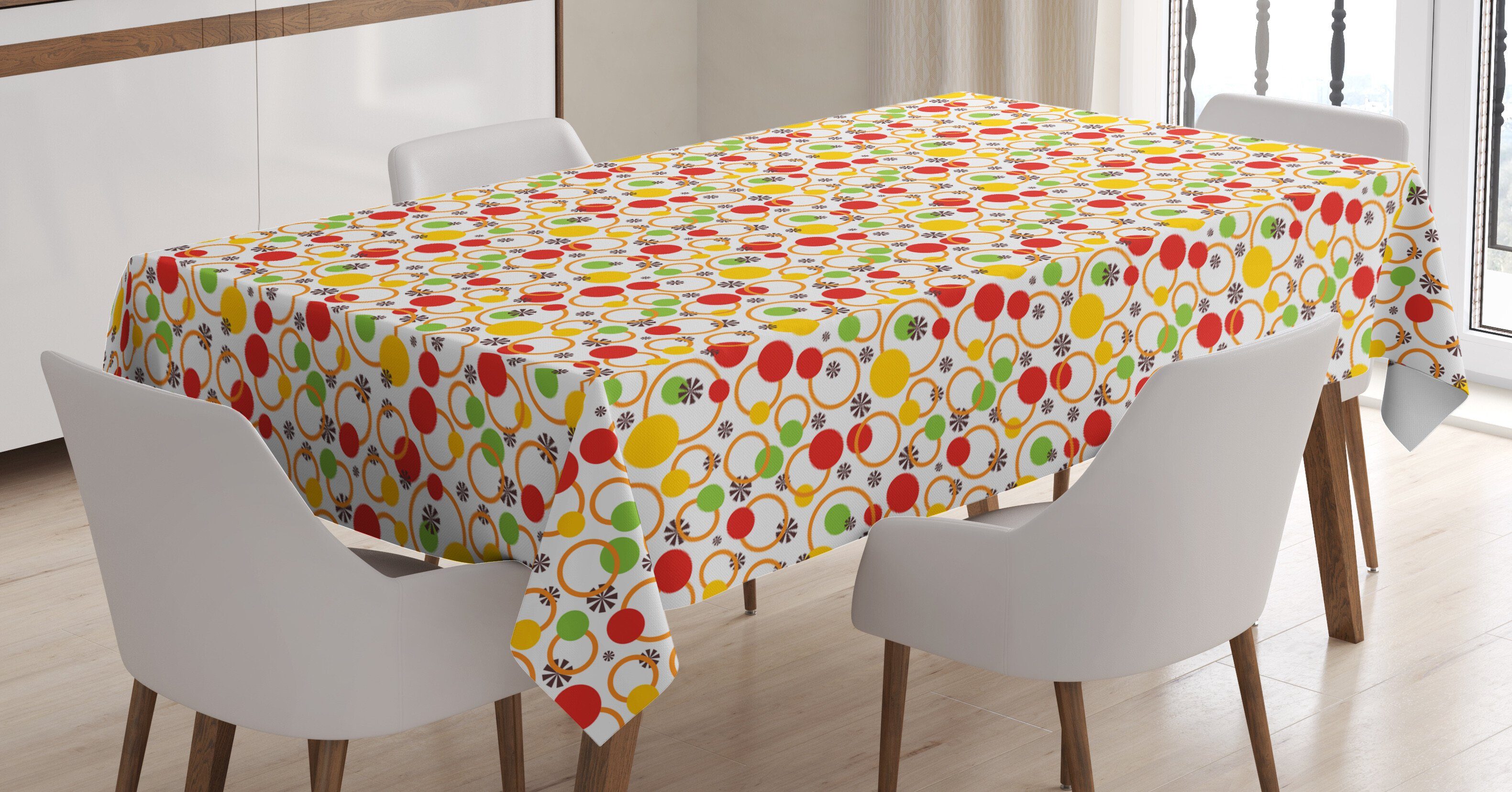 Abakuhaus Tischdecke Farbfest Waschbar Für den Außen Bereich geeignet Klare Farben, Bunt Kreise Dots Design