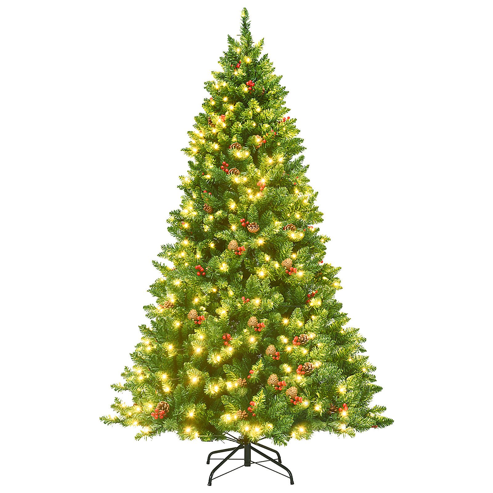 COSTWAY Künstlicher Weihnachtsbaum, mit 450 LEDs, 1100 PVC Nadeln, Ständer