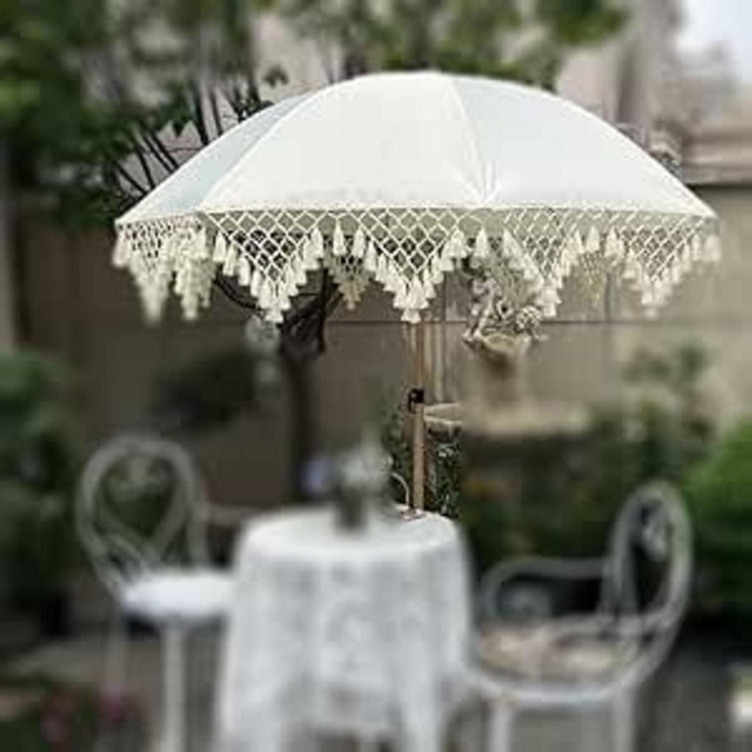 LuxusKollektion Balkonschirm Sonnenschirm Boho 200cm Weiß UV Schutz Fransen