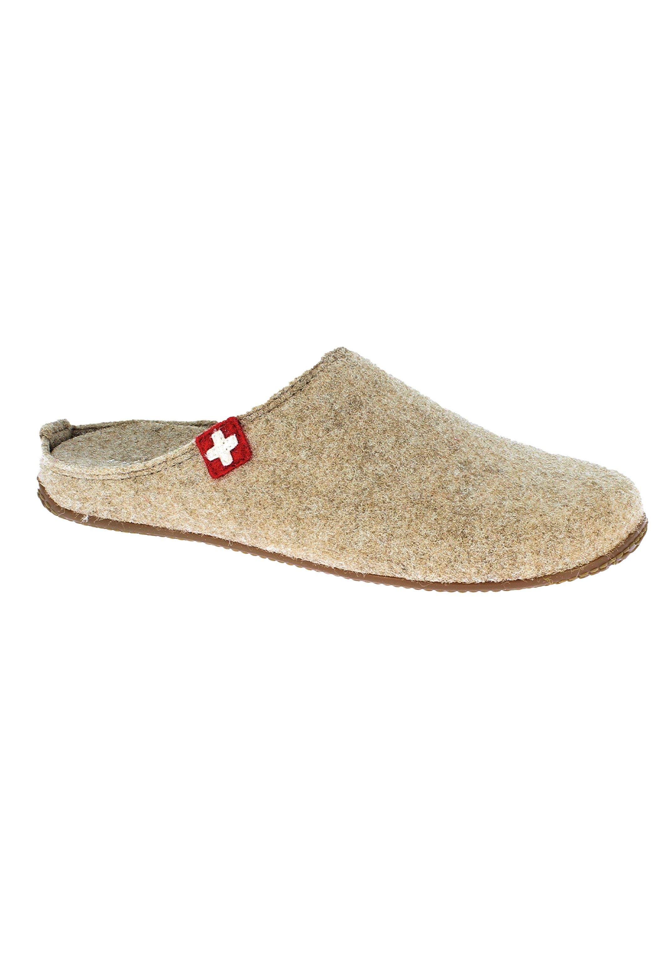 Living Kitzbühel Filz - Schweizer Camel Pantoffel Pantoffeln - Fußbett Kreuz Integriertes