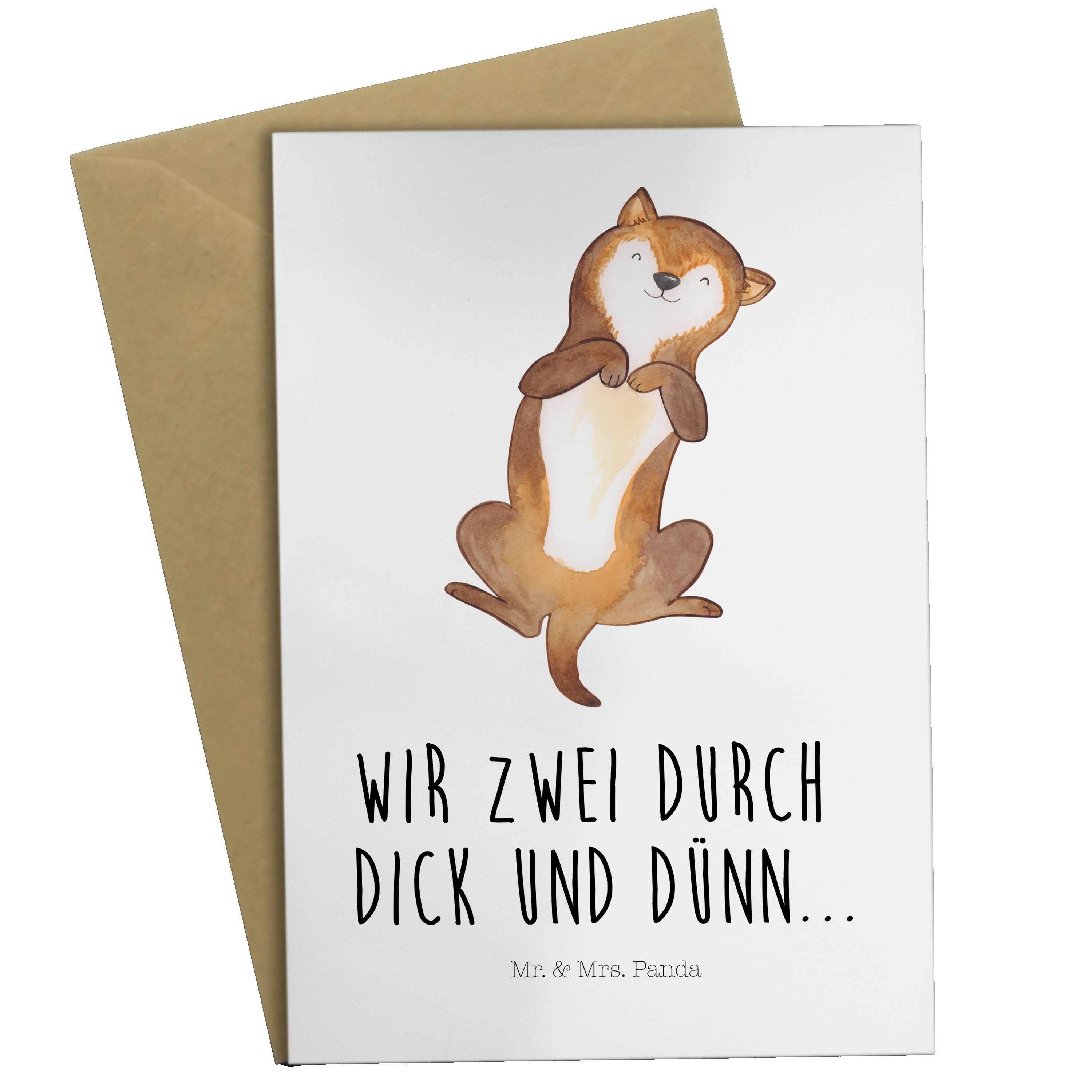 Mr. & Mrs. Panda Grußkarte Hund Bauchkraulen - Weiß - Geschenk, Einladungskarte, Hundebesitzer