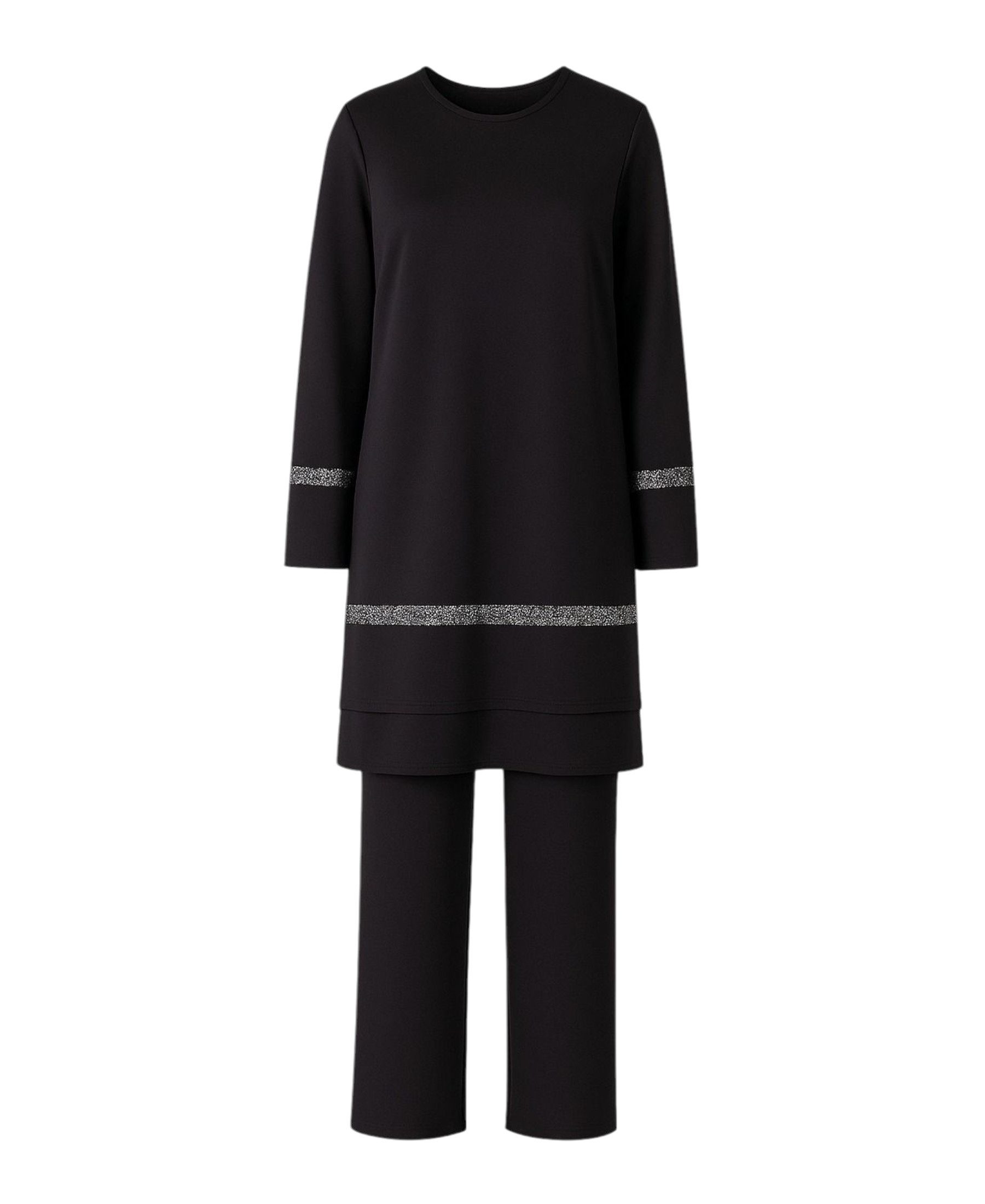 fashionshowcase Hosenanzug Zweiteiler mit langer Tunika mit Glitzerborten - günstig online kaufen