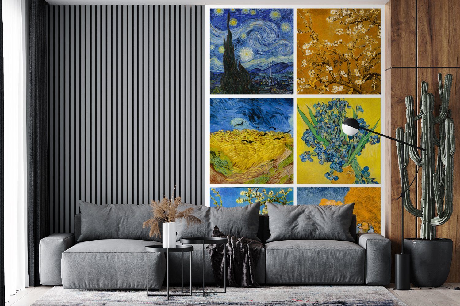 Tapete (3 Fototapete für Sternennacht, Wandtapete Collage - MuchoWow Montagefertig Wohnzimmer, - Matt, St), Gogh bedruckt, Van Vinyl