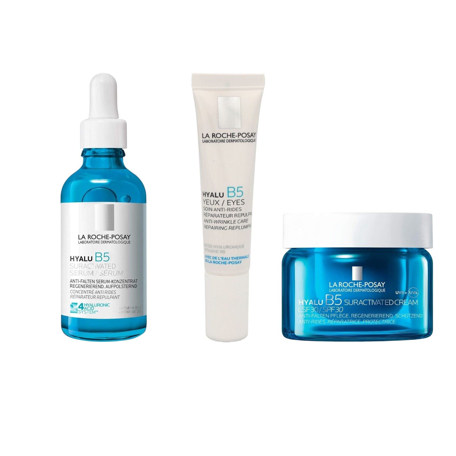 La Roche-Posay Hautpflege-Set Hyalu B5 Bundle – Serum, Augenpflege & Creme mit LSF30, 3-tlg., Bundle