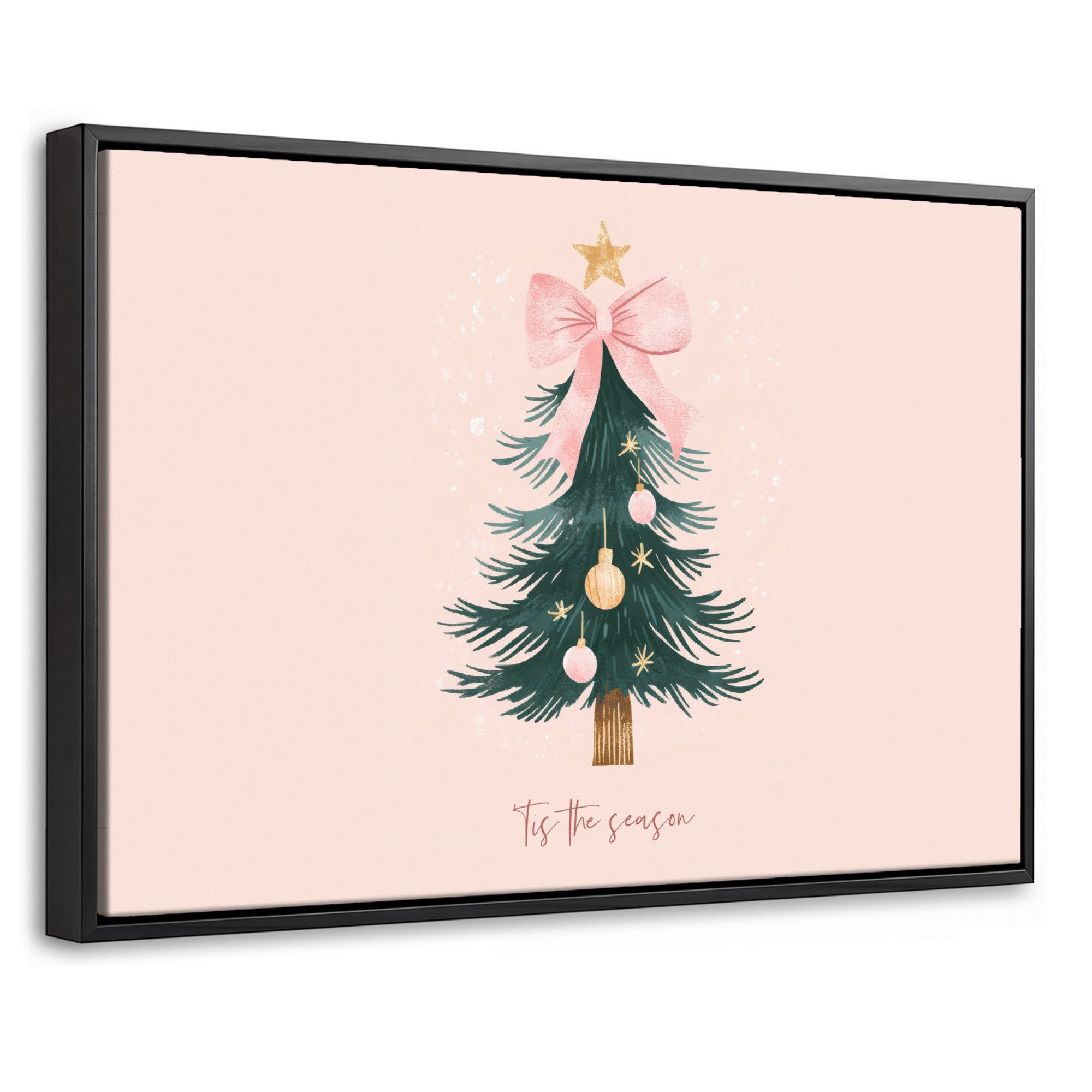 OneMillionCanvasses® Leinwandbild mit Rahmen - Weihnachtszeit - Weihnachtsbaum - Rosa, Fotodruck (1 St), Bilder, Zimmer Wand Bild Dekoration 30x20cm