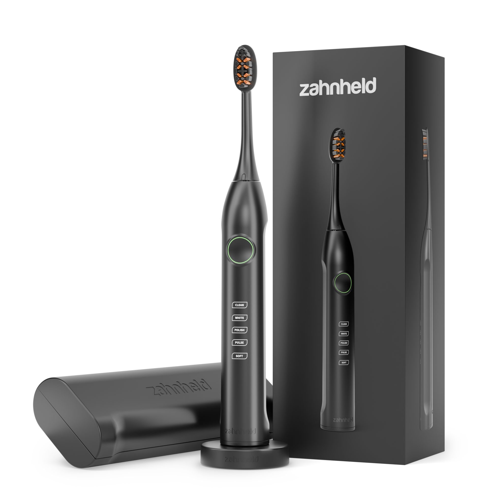 Zahnheld Elektrische Zahnbürste Schallzahnbürste Gero mit Etui schwarz, 5 Putzmodi, Зубные щетки, Mundpflege, Reisezahnbürste, Zahnbürste mit Schall, USB Ladestation