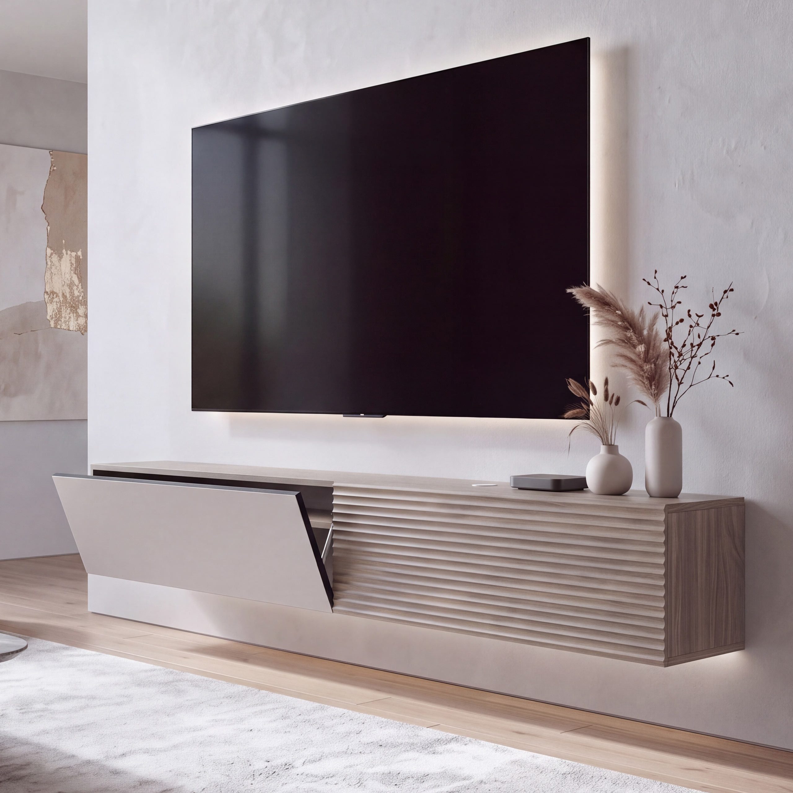 MCW TV-Rack MCW-Q84-TV, Stilvolles TV-Rack zur Wandmontage im modernen Design