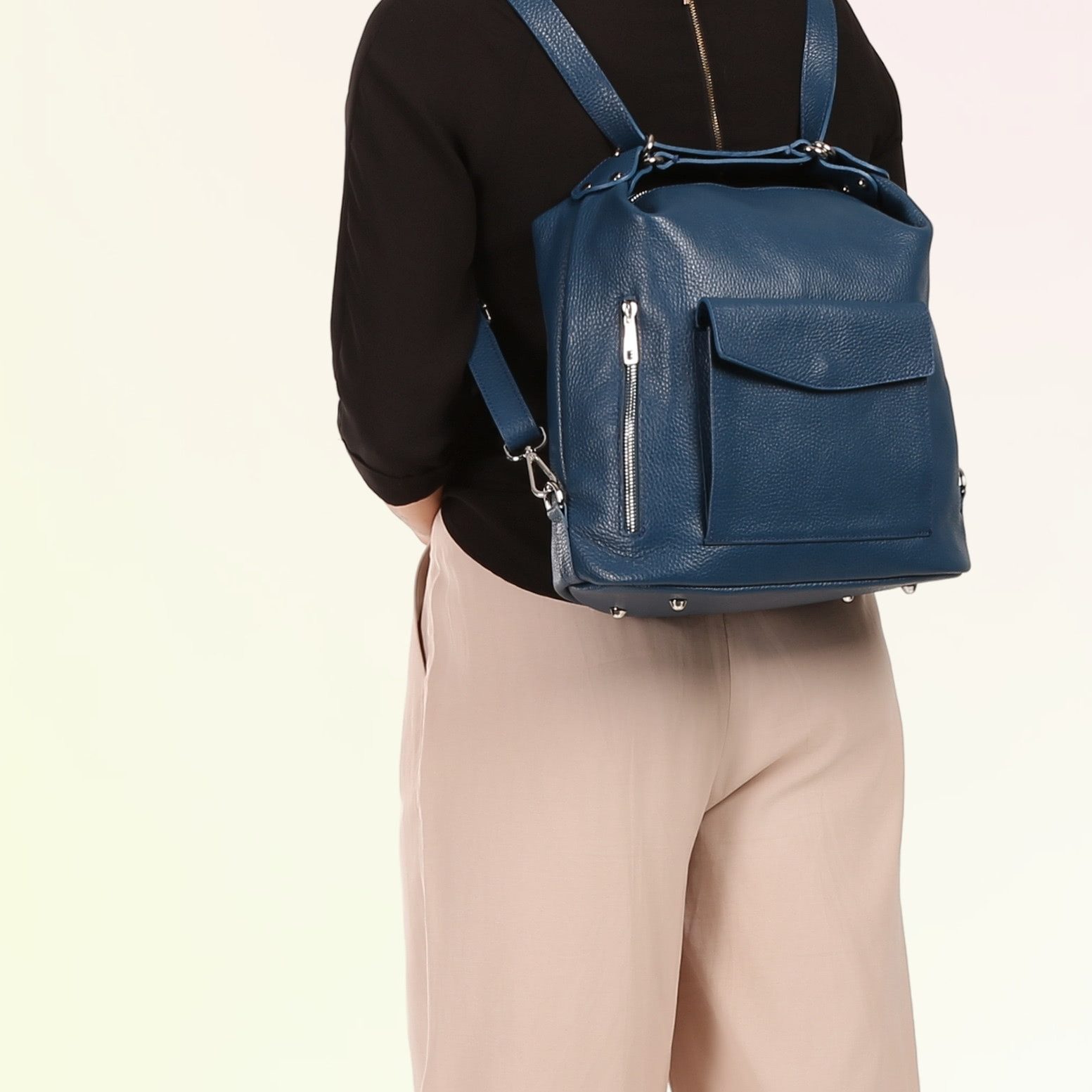 Toscanto Schultertasche Toscanto Tasche petrolblau (Schultertasche), Damen Schultertasche, Cityrucksack Leder, petrolblau ca. 38cm x 32cm – Bild 4 von 5