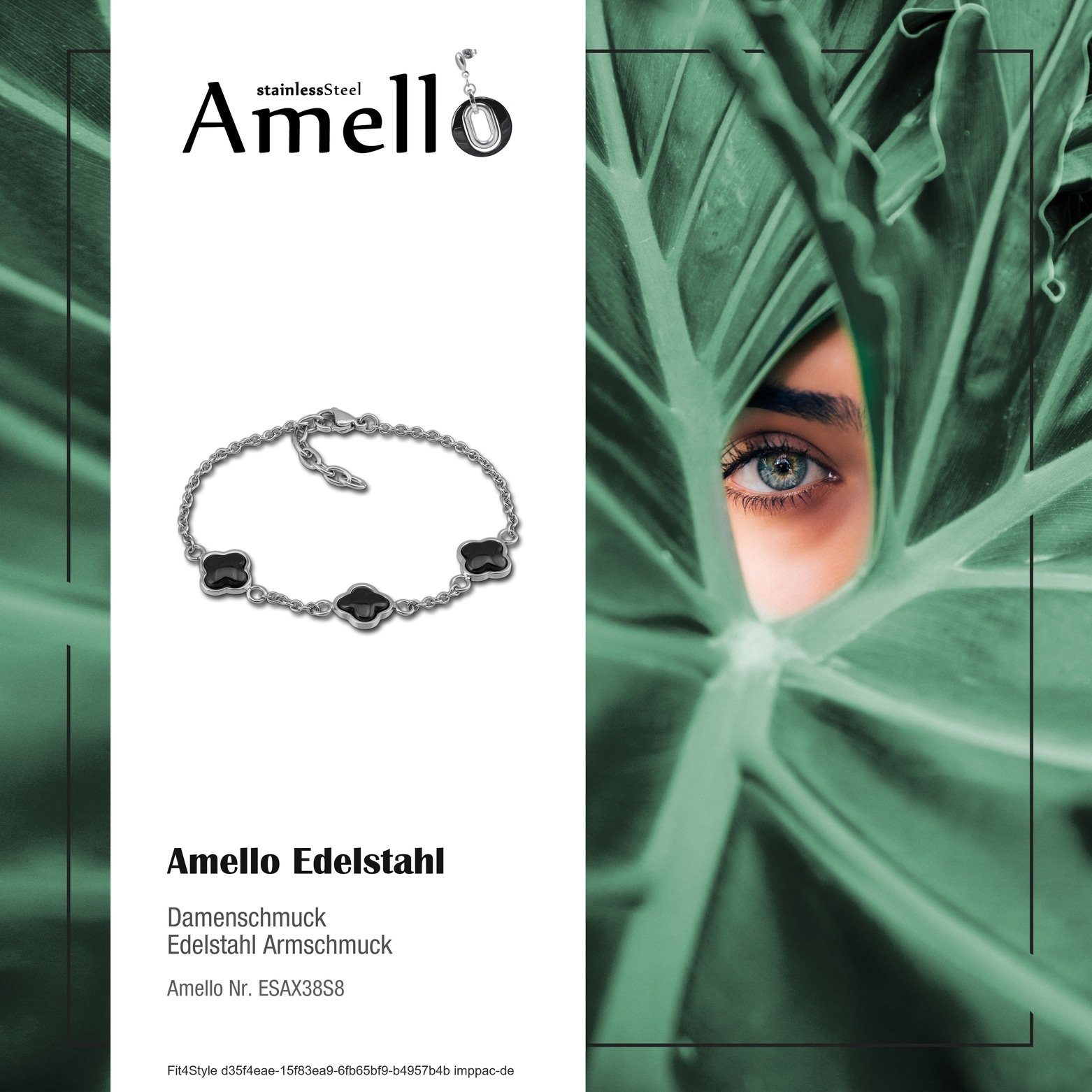 Armband Kleeblatt (Stainless Amello Steel) Damen Edelstahlarmband (Armband), für Armbänder Amello Edelstahl schwarz silber