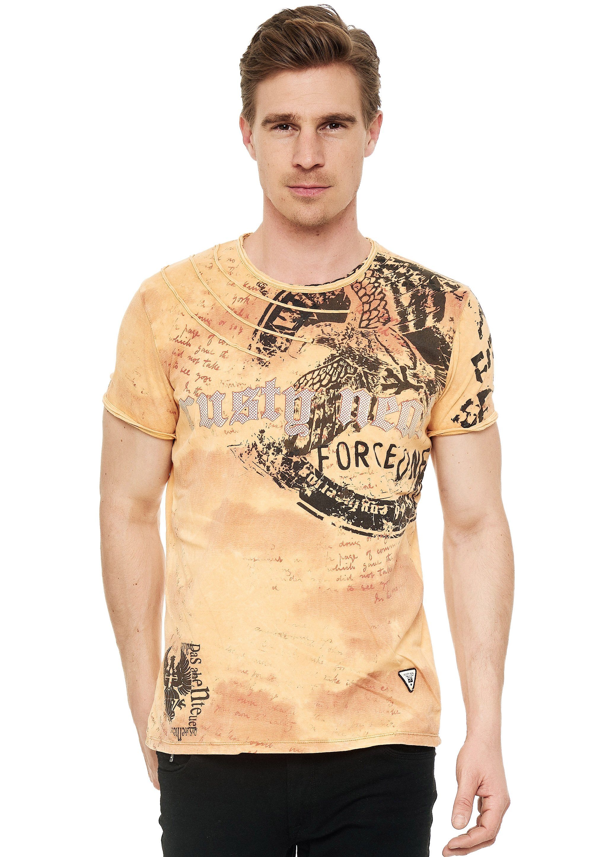 Rusty Neal T-Shirt mit Print camelfarben eindrucksvollem