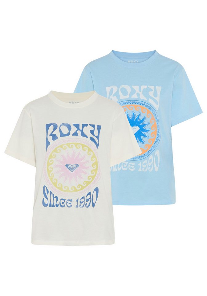 Roxy T-Shirt O HANGLOOSE BALI WAVE (2-tlg) Kurzarm, mit Rundhalsausschnitt, aus Baumwolle