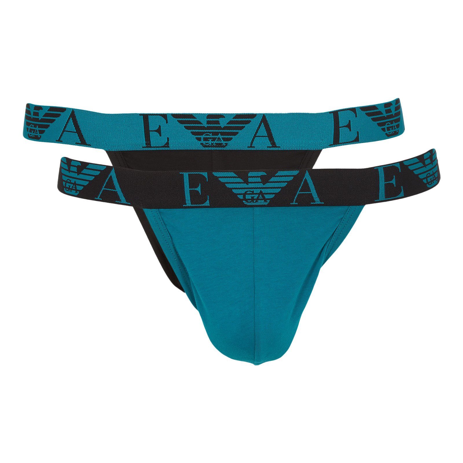 Frontbereich Emporio Cotton (2-St) black Armani Jockstraps topaz Stretch / mit 22332 doppelt String verarbeitetem