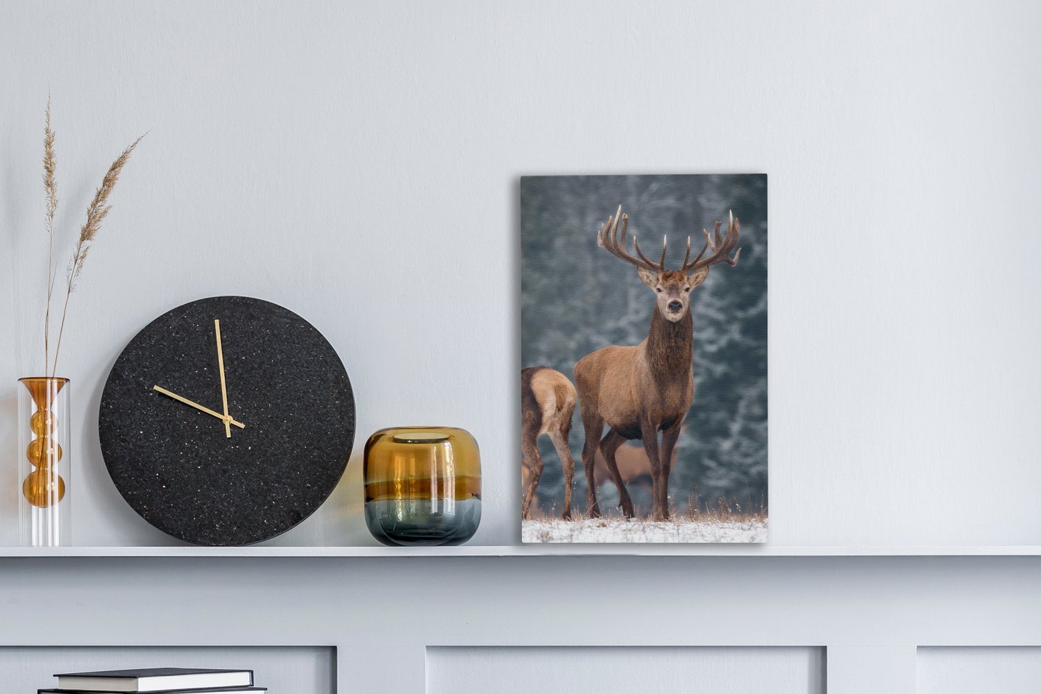 OneMillionCanvasses® Leinwandbild Waldtiere - Hirsche - Landschaft - Winter günstig online kaufen
