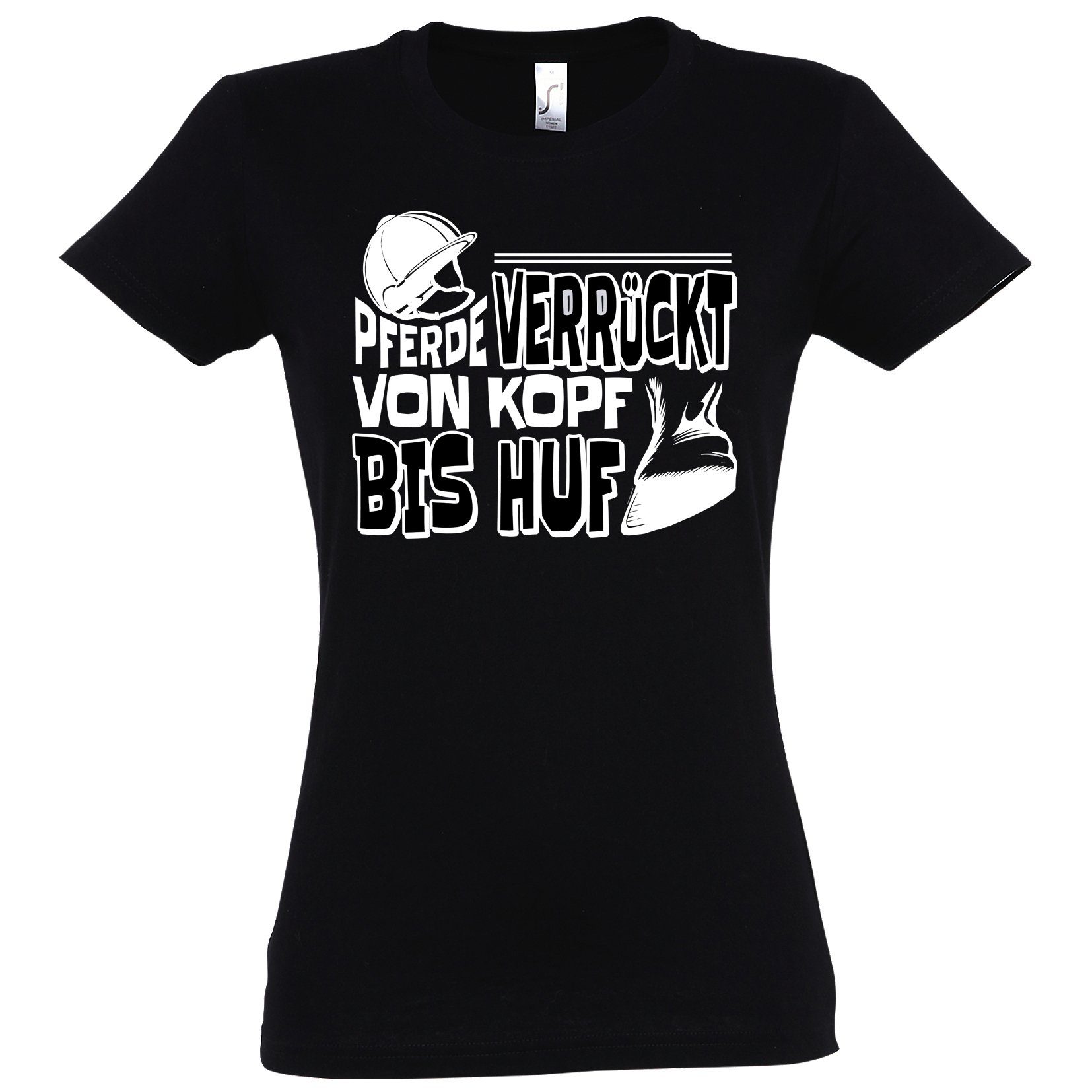 Youth Designz T-Shirt "Pferde Verrückt Von Huf" Schwarz Frontprint T-Shirt mit Bis modischem Kopf Damen