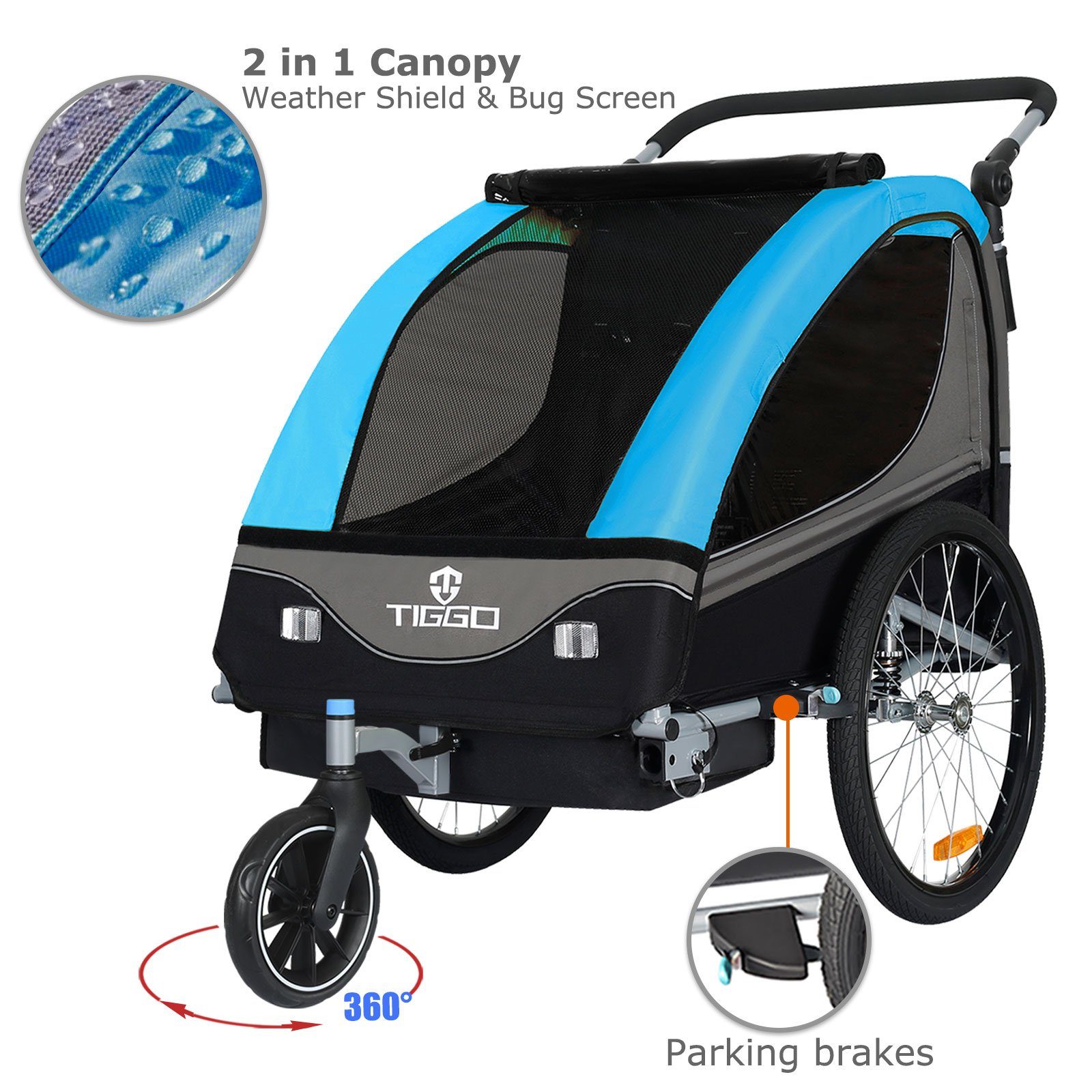 TIGGO Fahrradkinderanhänger Kinderanhänger 2 in 1 Kinderfahrradanhänger Fahrradanhänger, für 1-2 Kinder inklusive Joggerkit