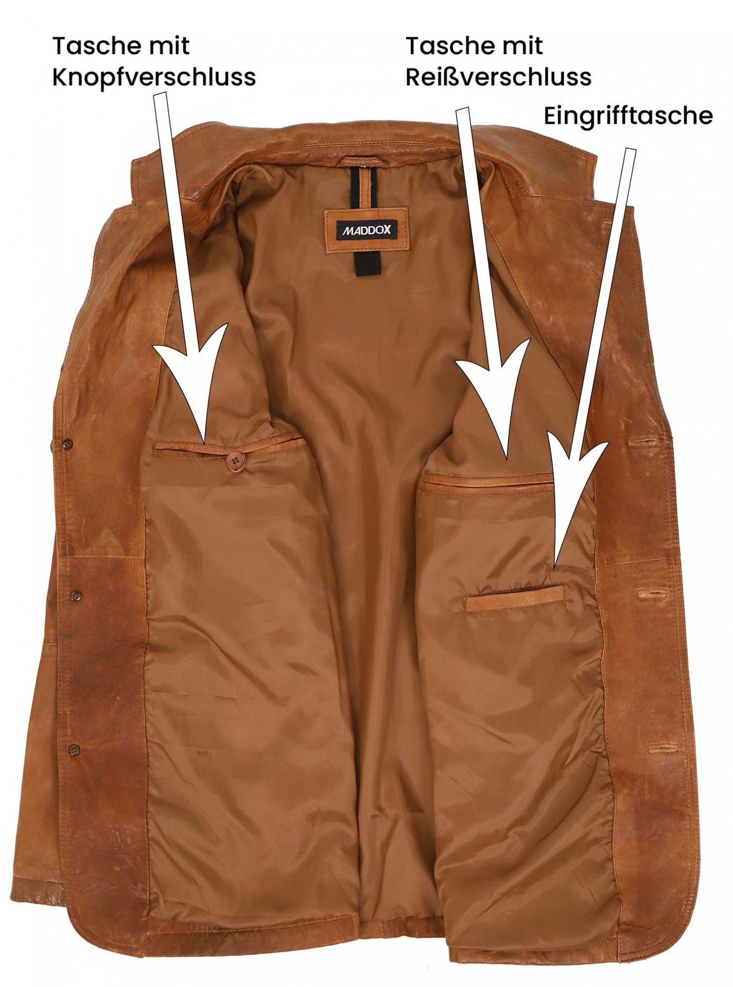 Maddox Lederjacke Maddox - Herren Lederjacke Sakko Lammnappa cognac