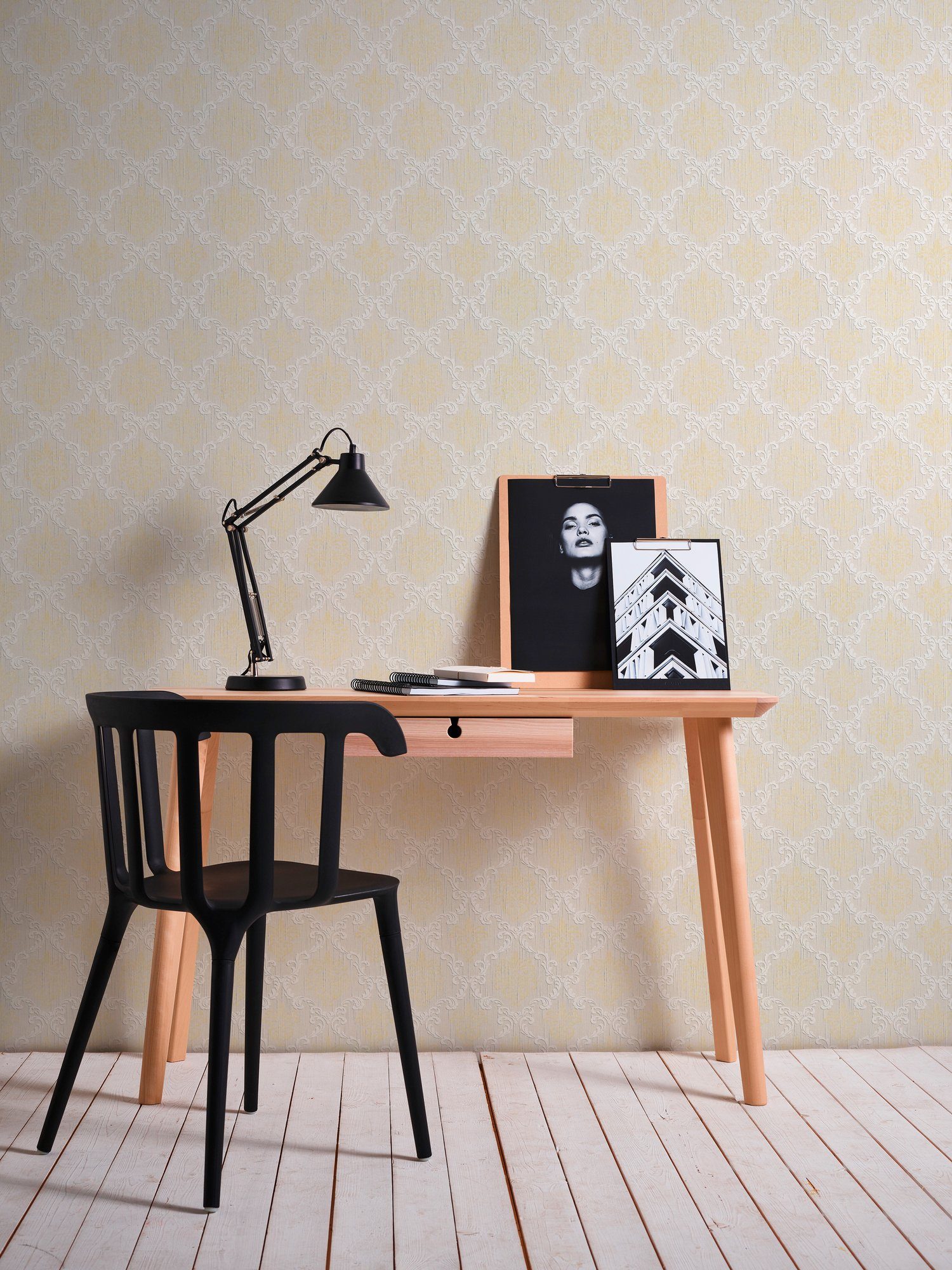samtig, Barock, creme/gold/beige Tessuto, Paper Création Textiltapete Barock Tapete Architects A.S.