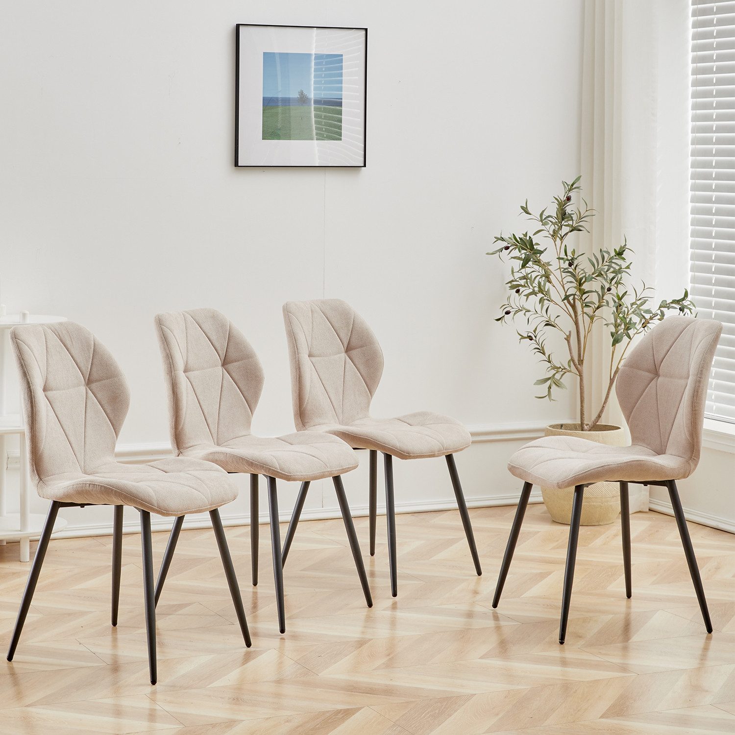 GrandCA HOME Essgruppe Modernes Tisch- und Stuhlset, Sitzgruppe Essgruppe 4+1, (Set, 5-tlg), mit Leinengepolstertes Kissen