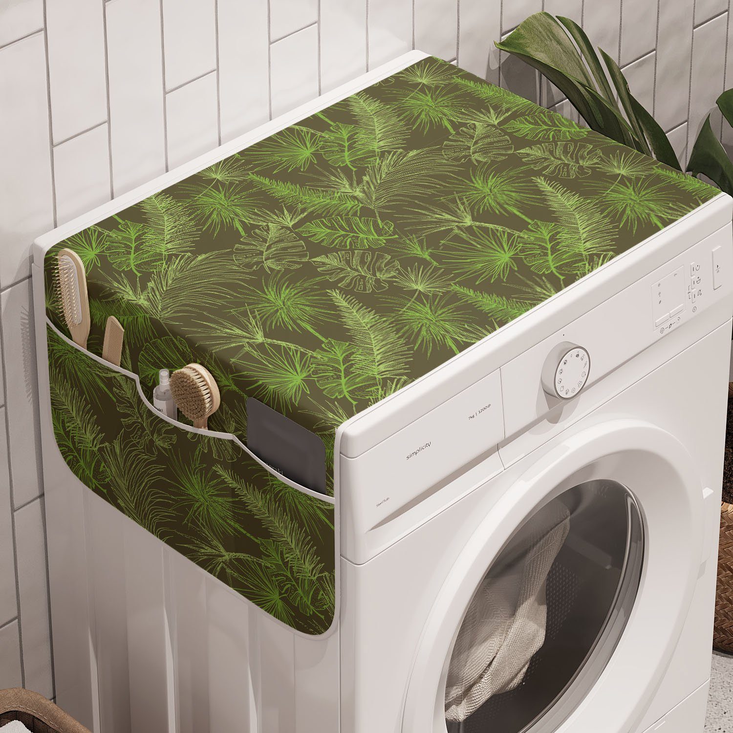 Abakuhaus Badorganizer Anti-Rutsch-Stoffabdeckung für Waschmaschine und Trockner, Dschungel-Laub Palmen Blätter