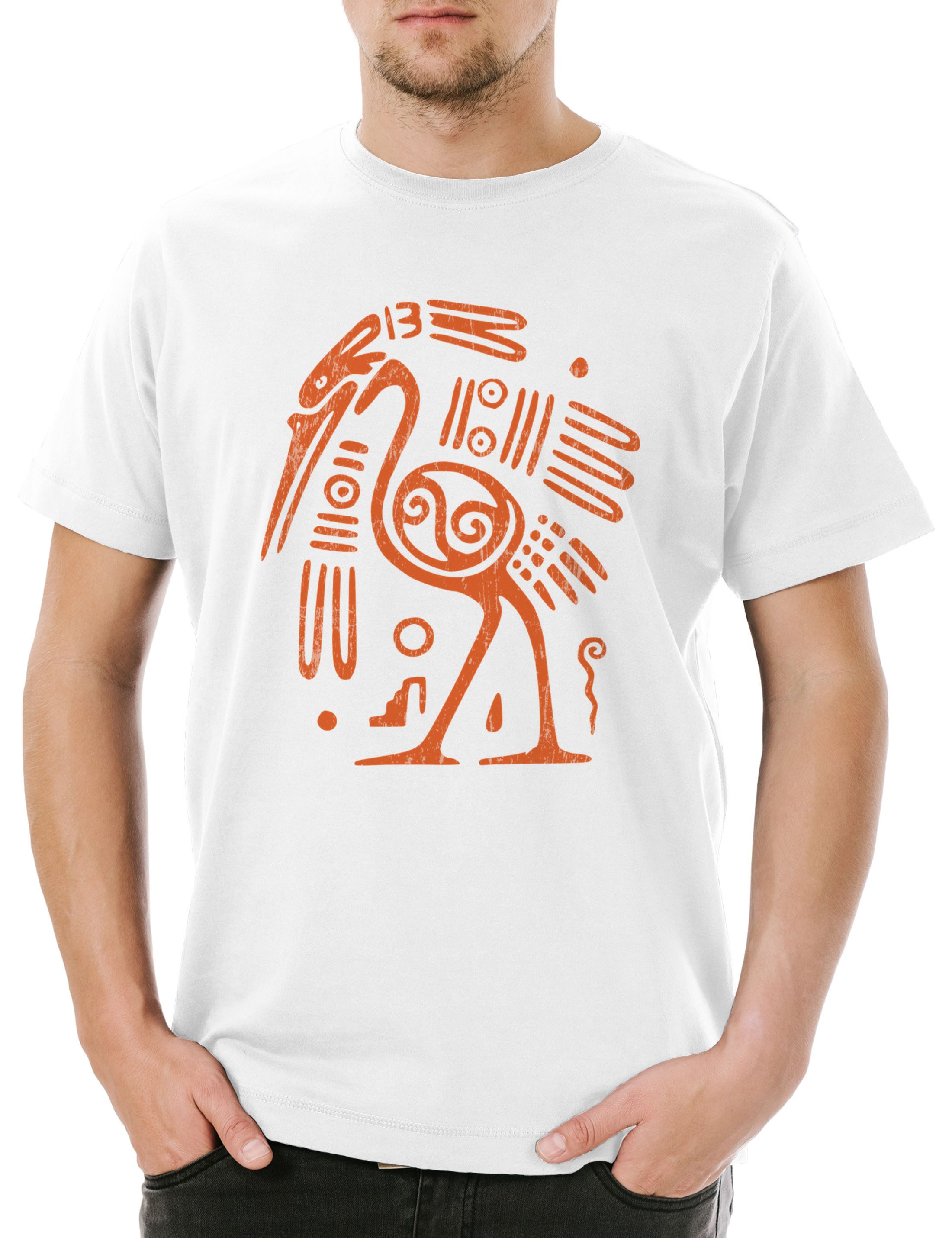 Print-Shirt Aztec Ibis Herren T-Shirt Aztecs Azteken Inka Maya Mayans Mayas Tattoo