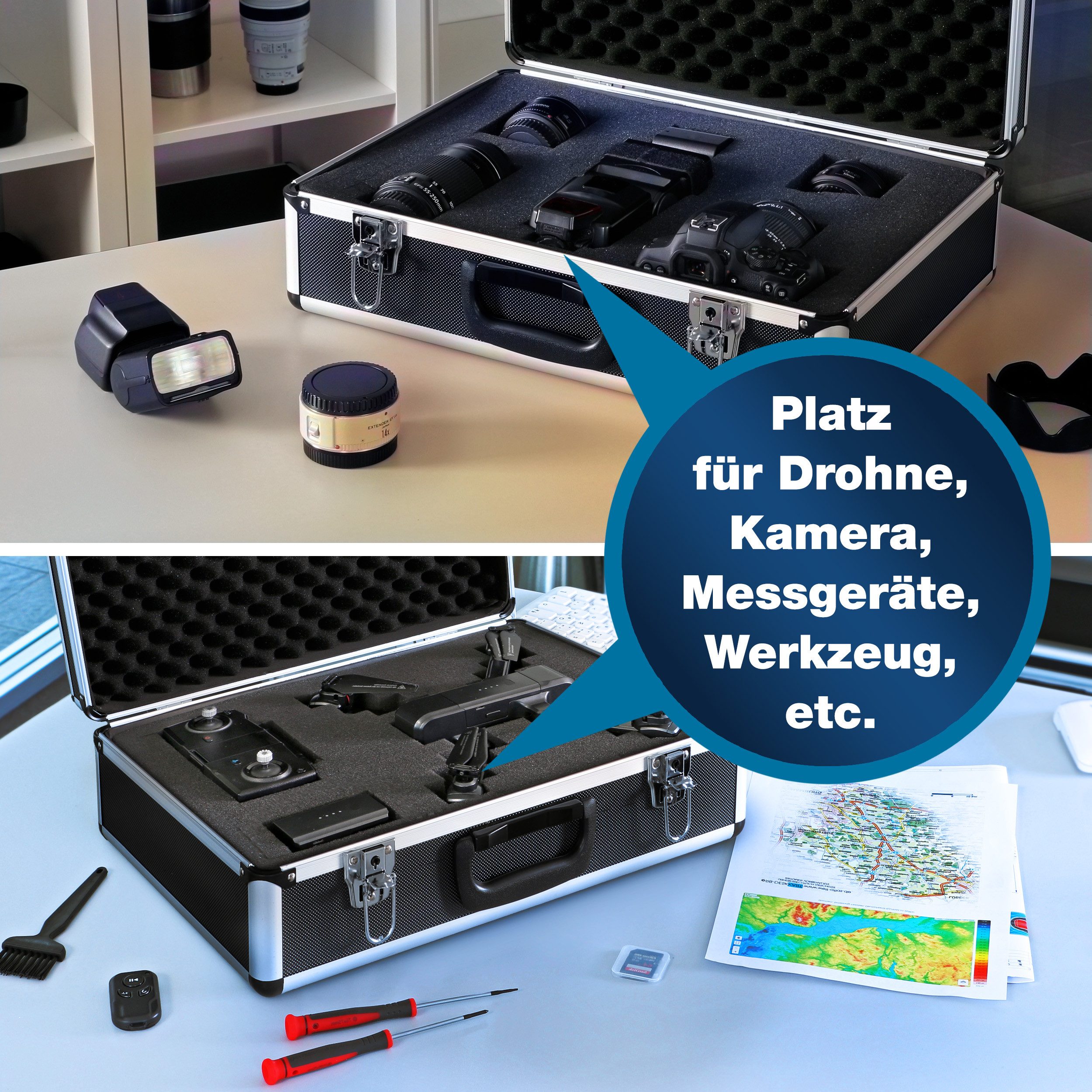 PeakTech Werkzeugkoffer Abschließbarer Universal-Transportkoffer Würfelschaum