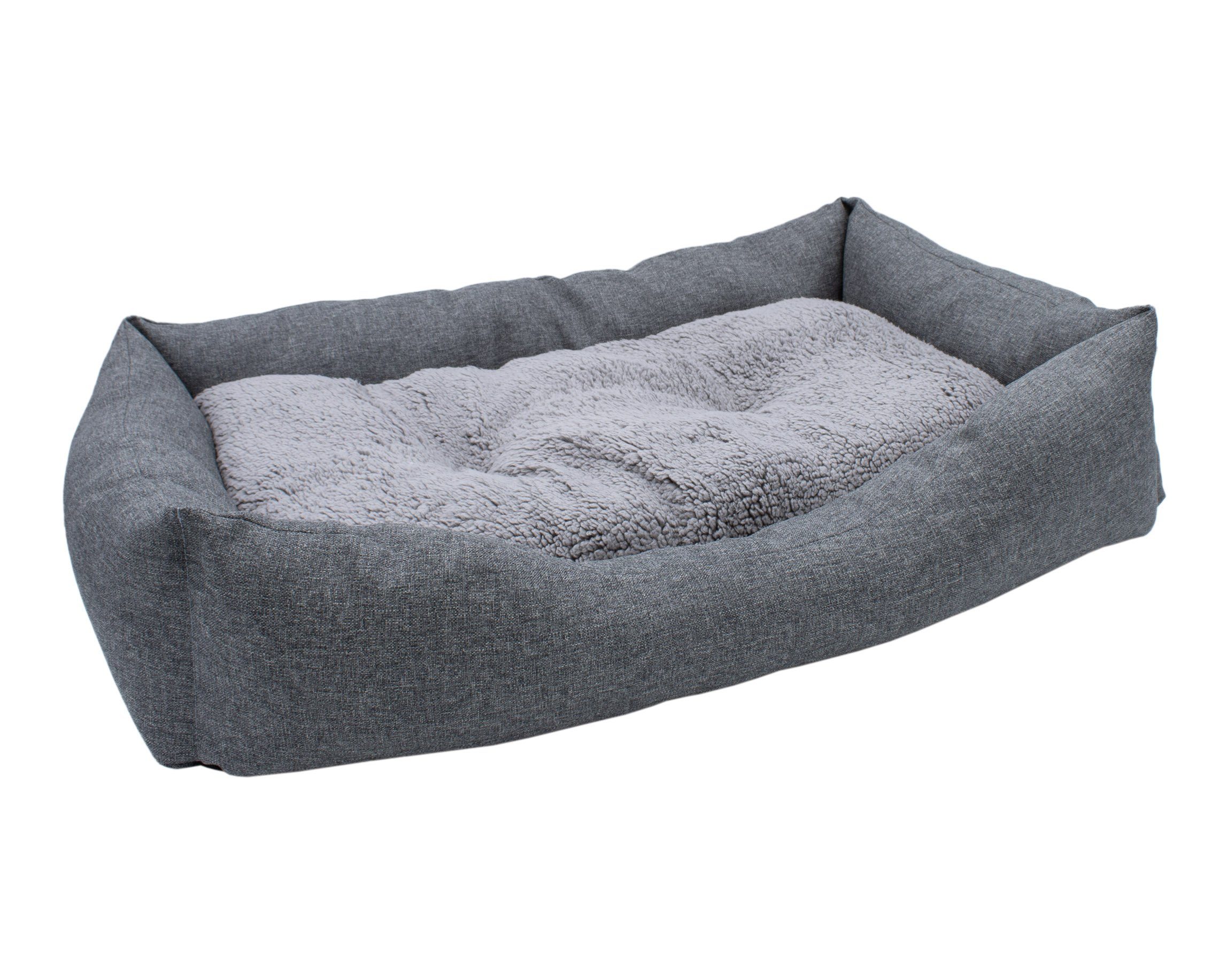 Spetebo Hundekorb Plüsch Heimtier Korb in grau mit entnehmbarem Kissen, Polyester, Hundebett mit rutschfester Unterseite
