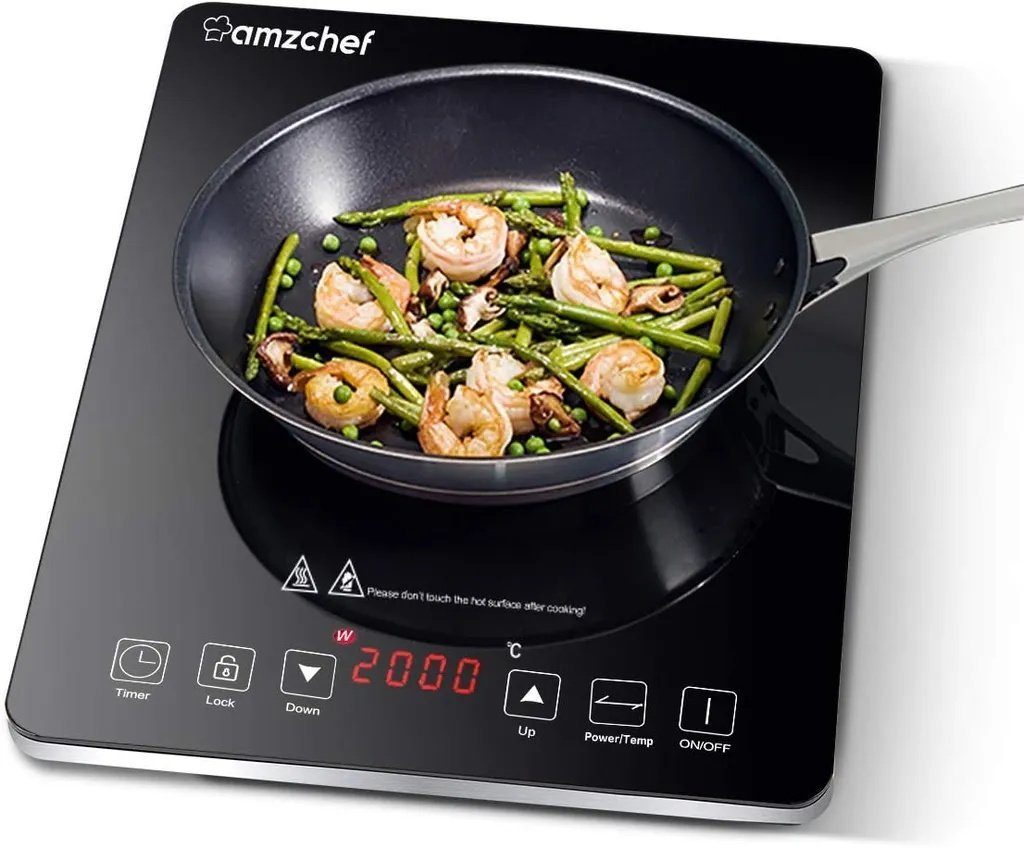 AMZCHEF Einzel-Induktionskochplatte CB16, 2000 W Induktionsplatte, LED Kochfeld