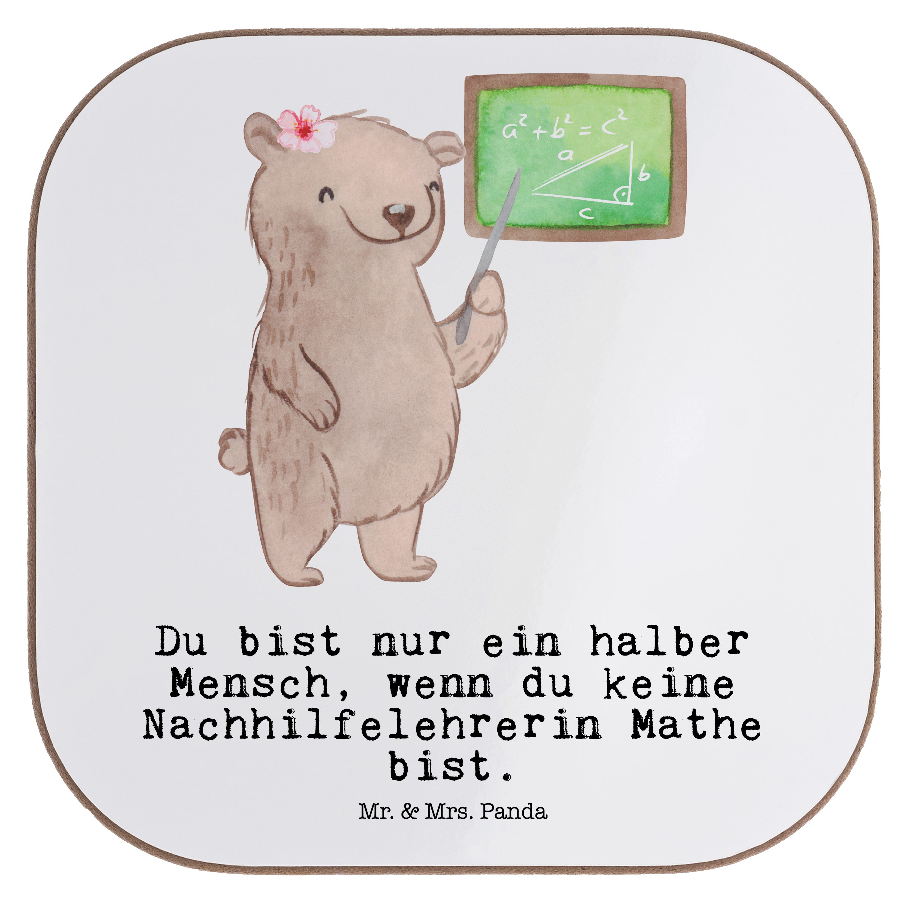 Mr. & Mrs. Panda Getränkeuntersetzer Nachhilfelehrerin Mathe mit Herz - Weiß - Geschenk, Mathe Nachhilfe, 1-tlg.