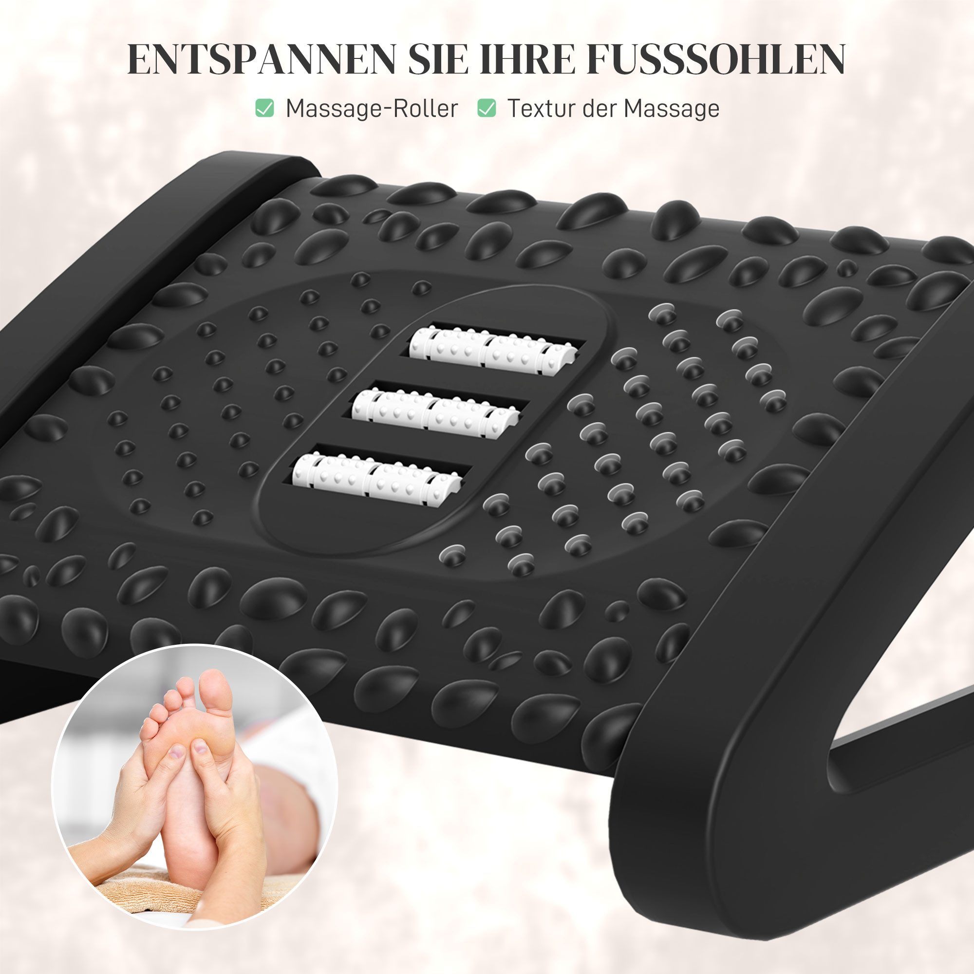 MC Star Fußstütze Schreibtisch 6 Stufig Höhenverstellbar Fußablage mit Massageoberfläche, Ergonomische Fußstütze für Homeoffice, Büro, Schwarz