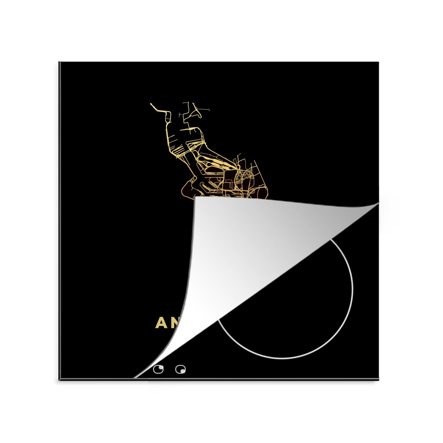MuchoWow Herdblende-/Abdeckplatte Karte - Antwerpen - Gold - Karte - Stadtplan - Belgien, Vinyl, (1 tlg), 78x78 cm, Ceranfeldabdeckung, Arbeitsplatte für küche