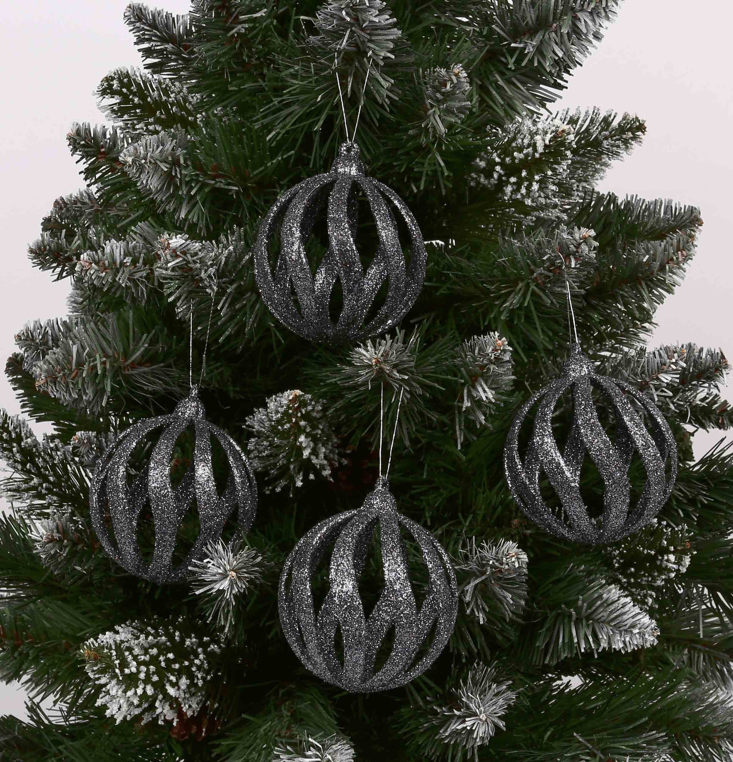 Set Sarcia.eu Weihnachtsbaumkugel 8cm, Christbaumkugeln Anthrazit 6Stück durchbrochene 1Pack