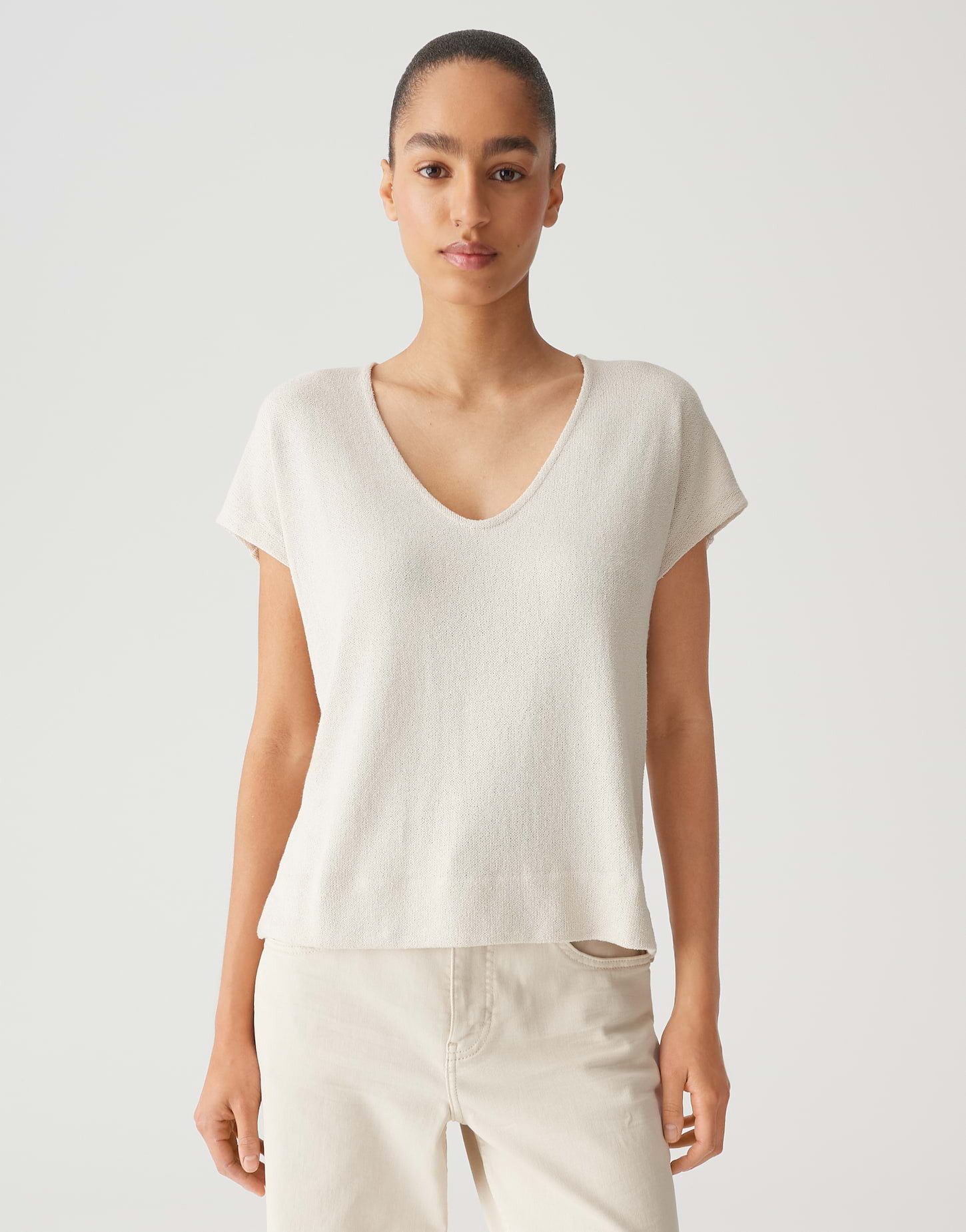 OPUS Kurzarmshirt SIRUKUS Boxy Fit in Feinstrick Optik günstig online kaufen