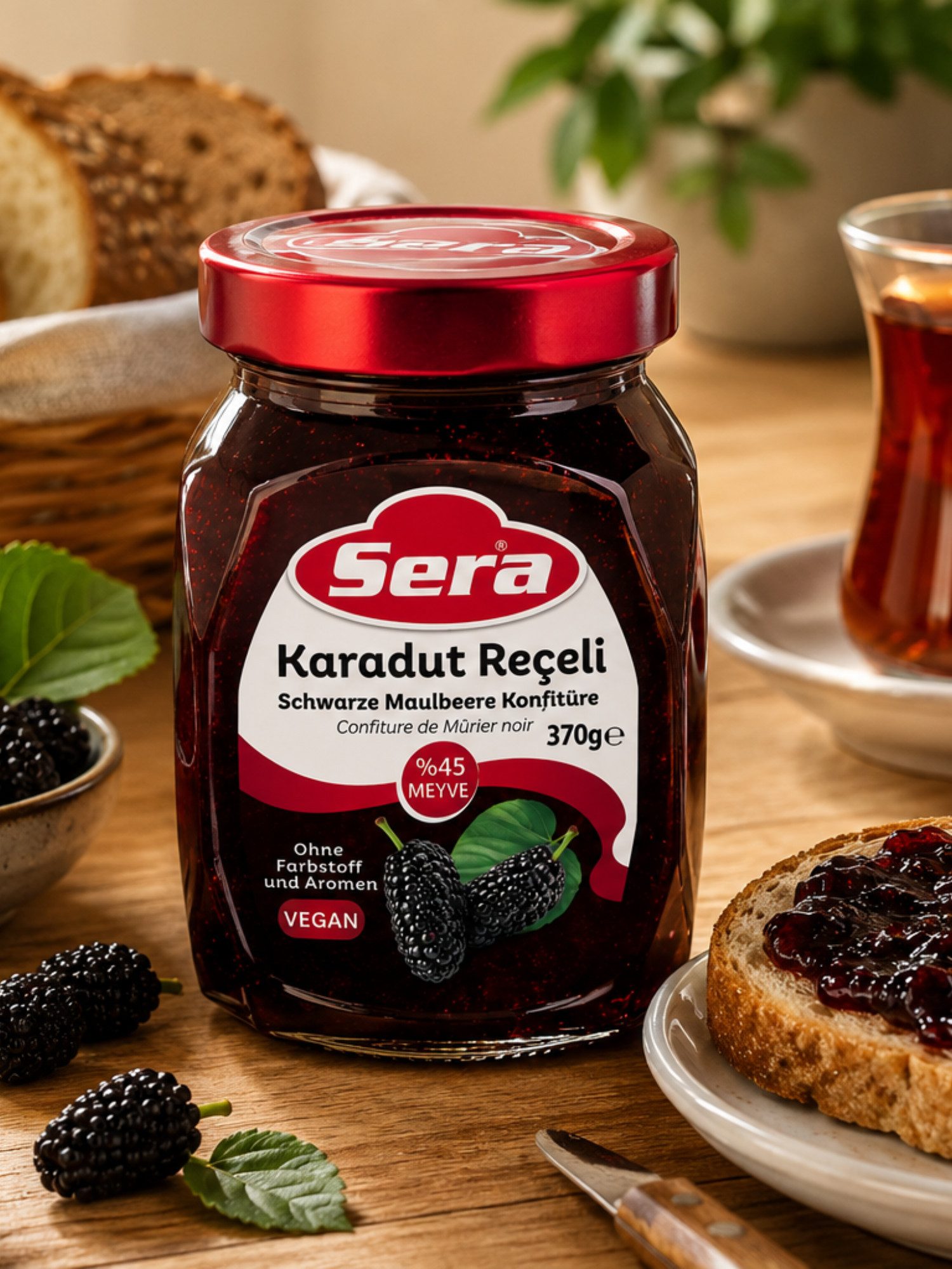SERA FOOD Saucen Schwarze-Maulbeer-Konfitüre Extra 370 g – Fruchtaufstrich, 1 x 370 g, 1 St., 45 % Fruchtanteil, Premium Qualität – Bild 3 von 3
