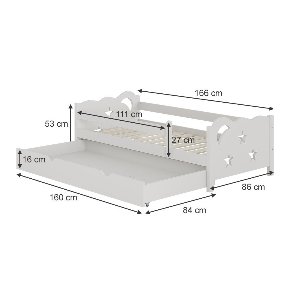 VitaliSpa® Kinderbett Jessica, Weiß/Weiß, 80x160 cm mit Schublade, ohne Matratze (2-tlg)